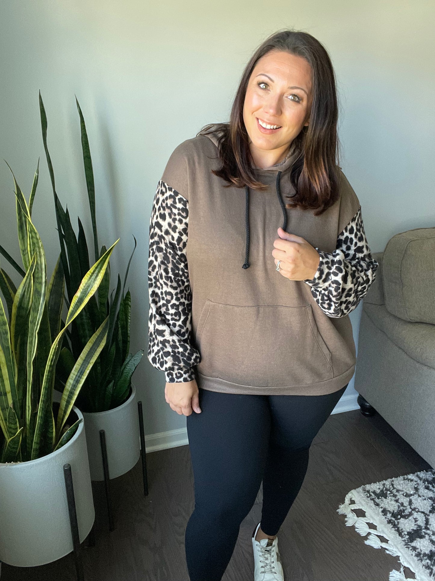 Here And There Leopard Print Hoodie