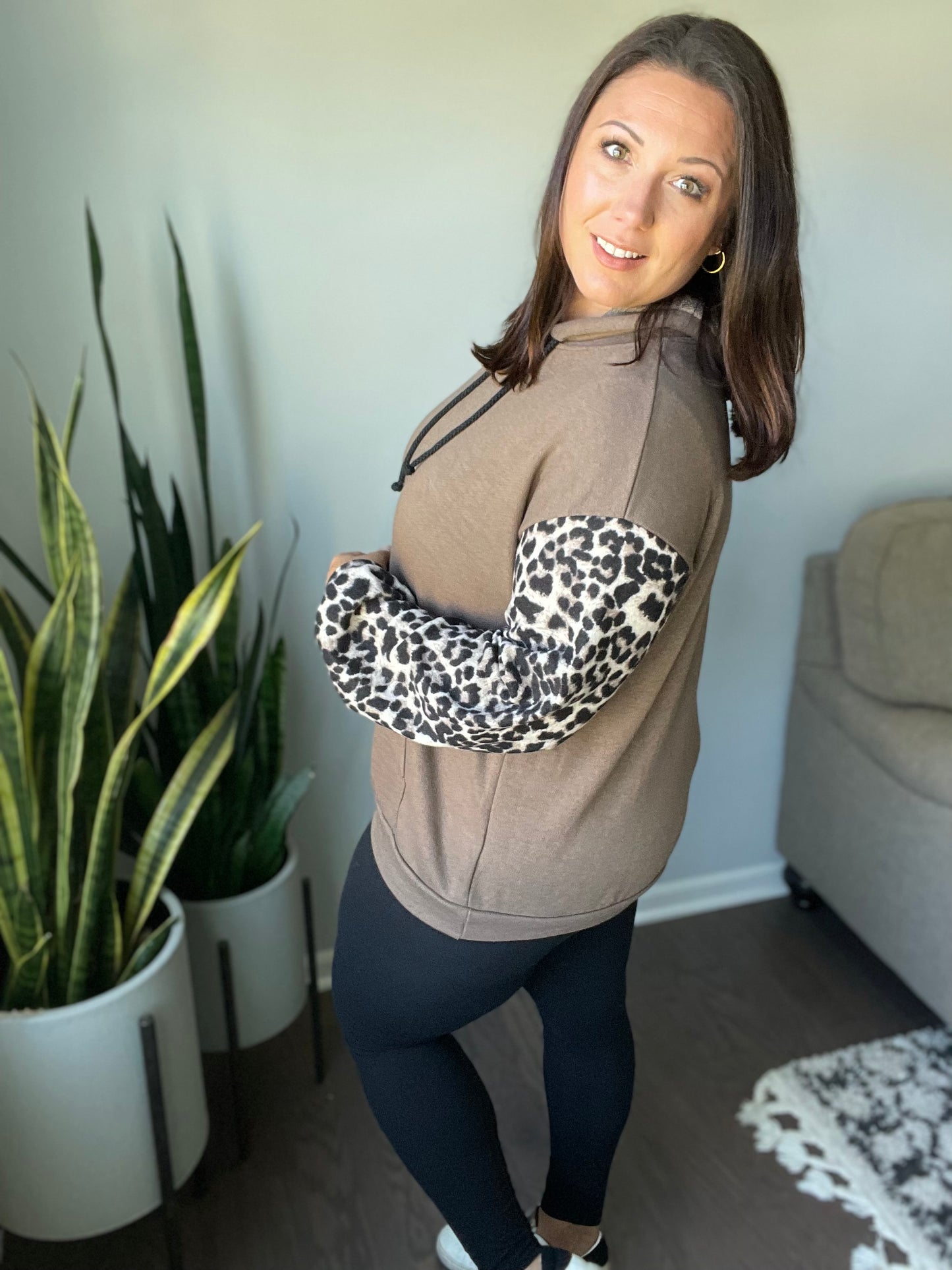 Here And There Leopard Print Hoodie