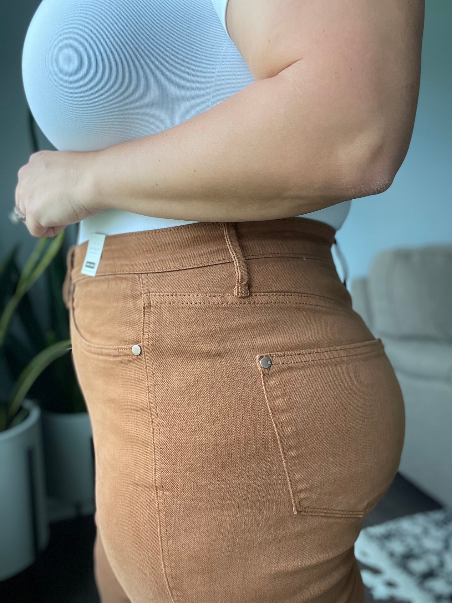 Briar High Rise Control Top Wide Leg Crop Jeans in Camel