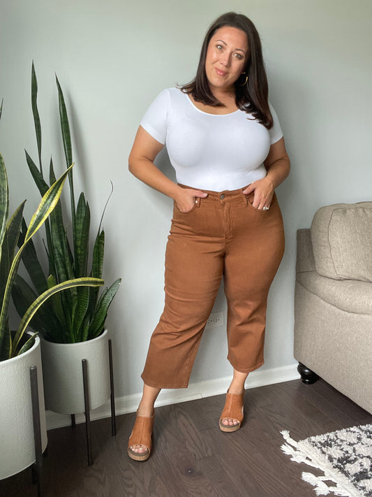 Briar High Rise Control Top Wide Leg Crop Jeans in Camel