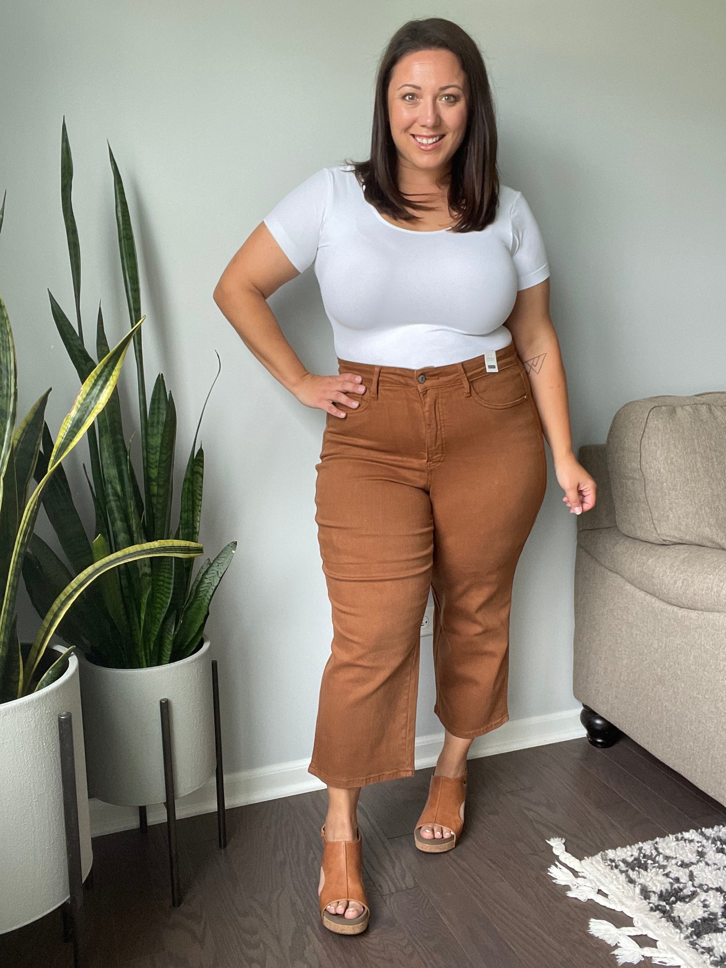 Briar High Rise Control Top Wide Leg Crop Jeans in Camel