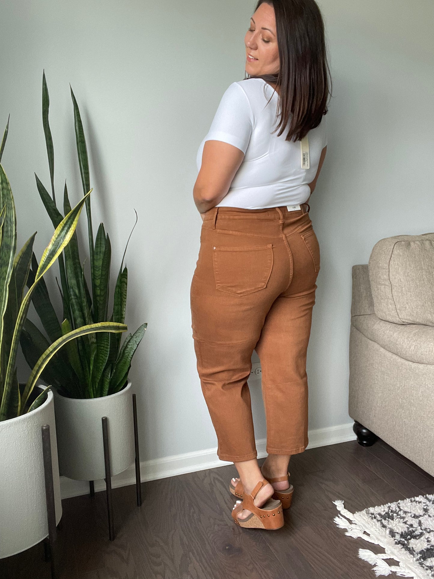 Briar High Rise Control Top Wide Leg Crop Jeans in Camel