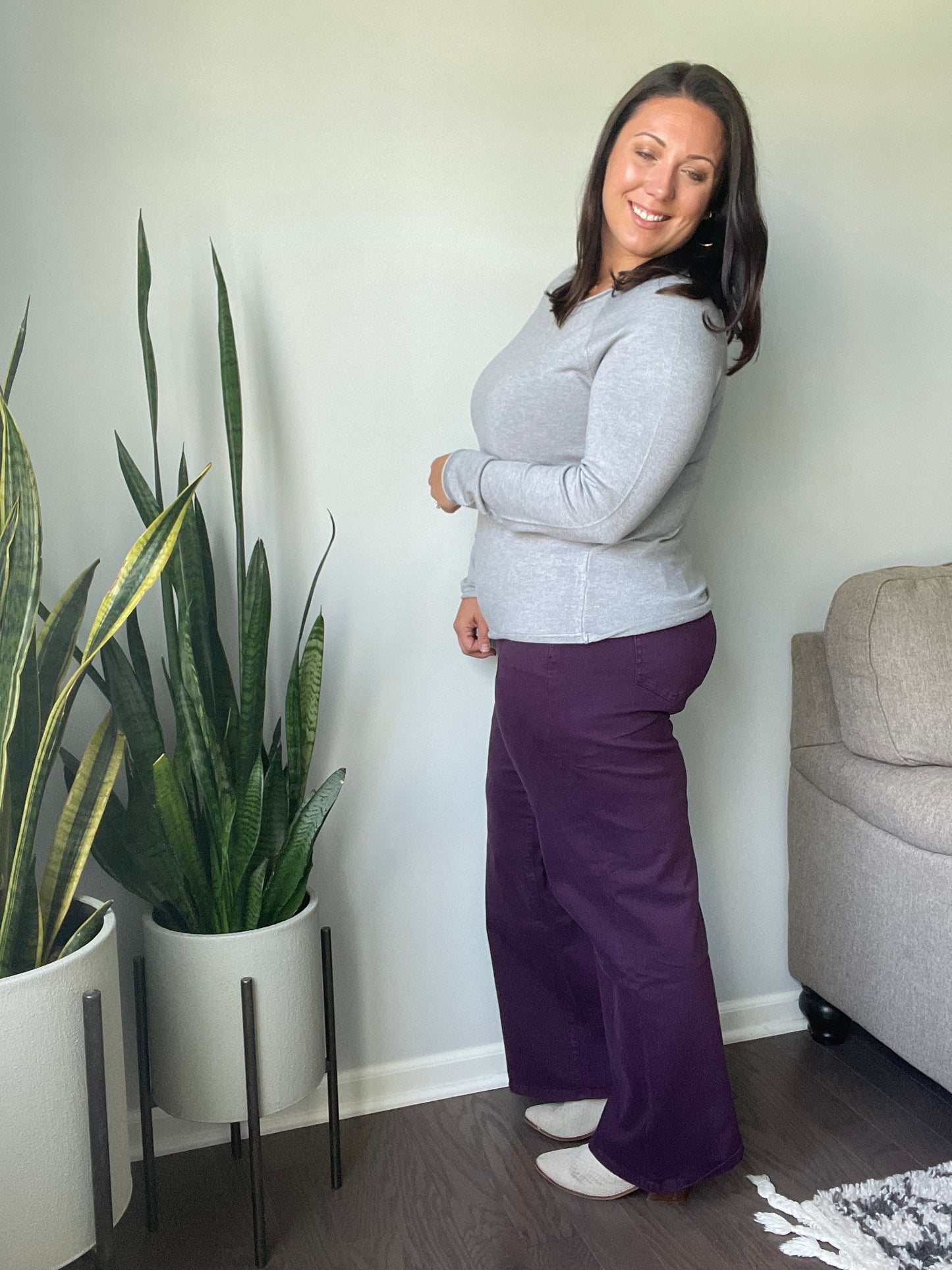 Petunia High Rise Wide Leg Jeans in Plum