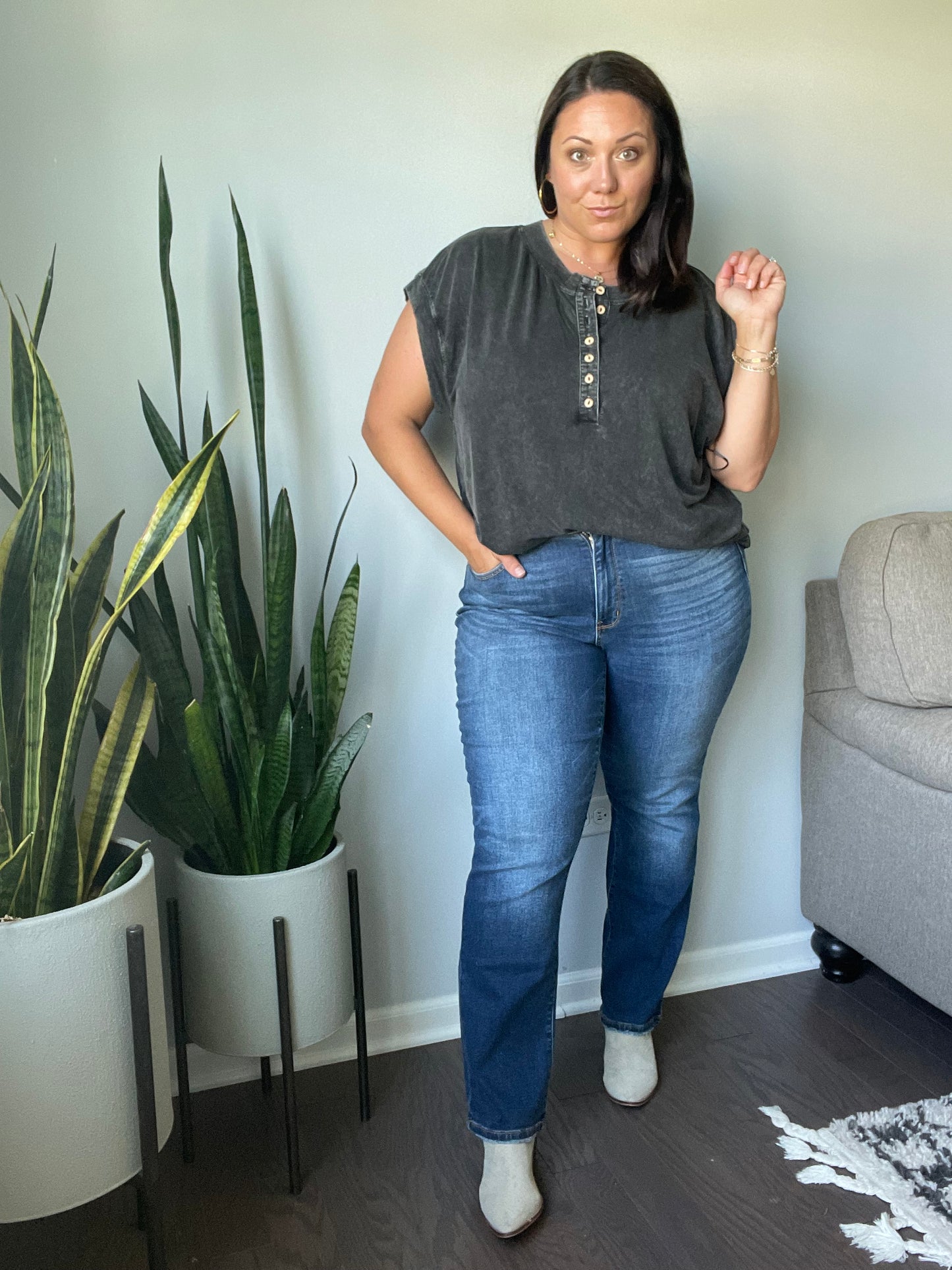 Estelle High Waist Thermal Straight Jeans
