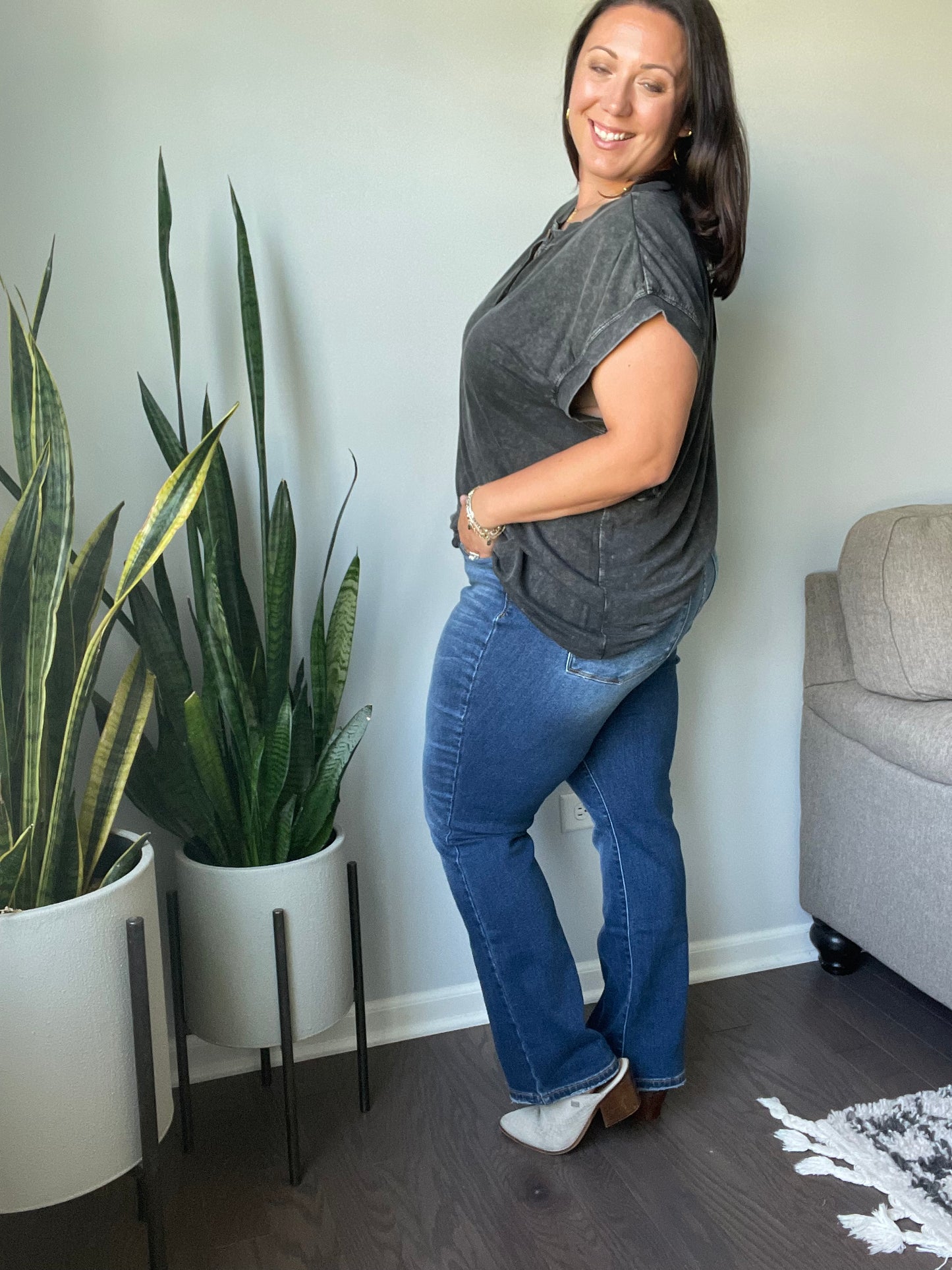 Estelle High Waist Thermal Straight Jeans