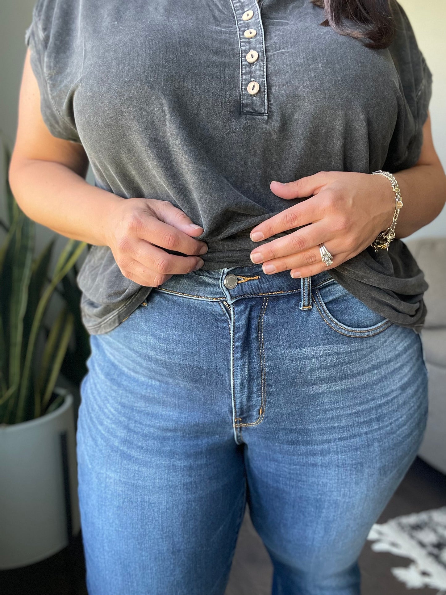 Estelle High Waist Thermal Straight Jeans