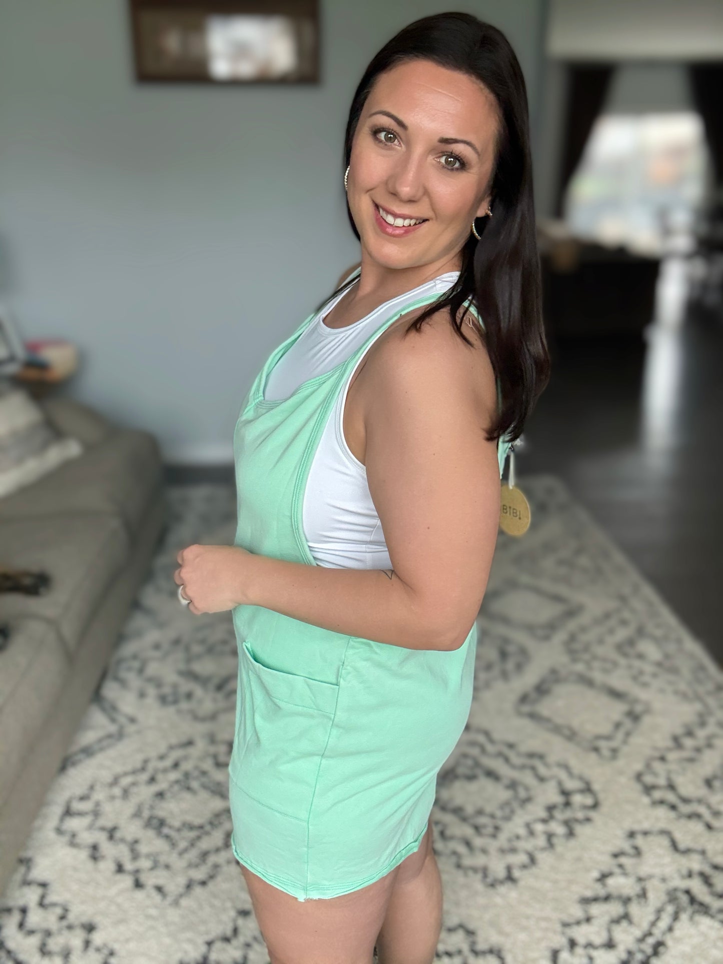 BiBi Vintage Washed V-Neck Romper with Pockets