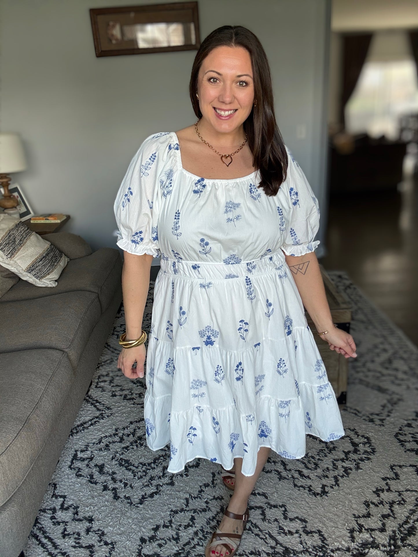 Wispy Blue Floral Embroidered Dress