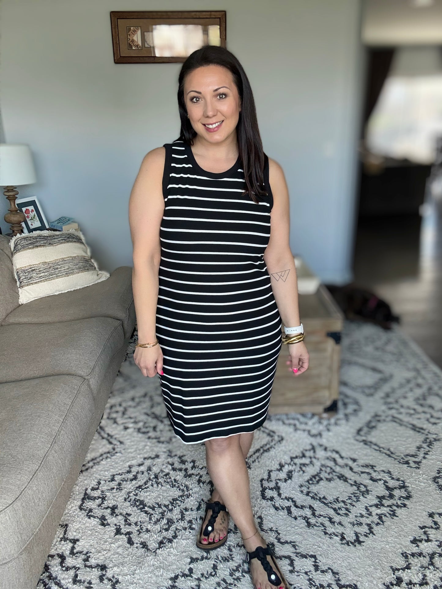 Michelle Mae Mariah Ribbed Dress - Black Stripes