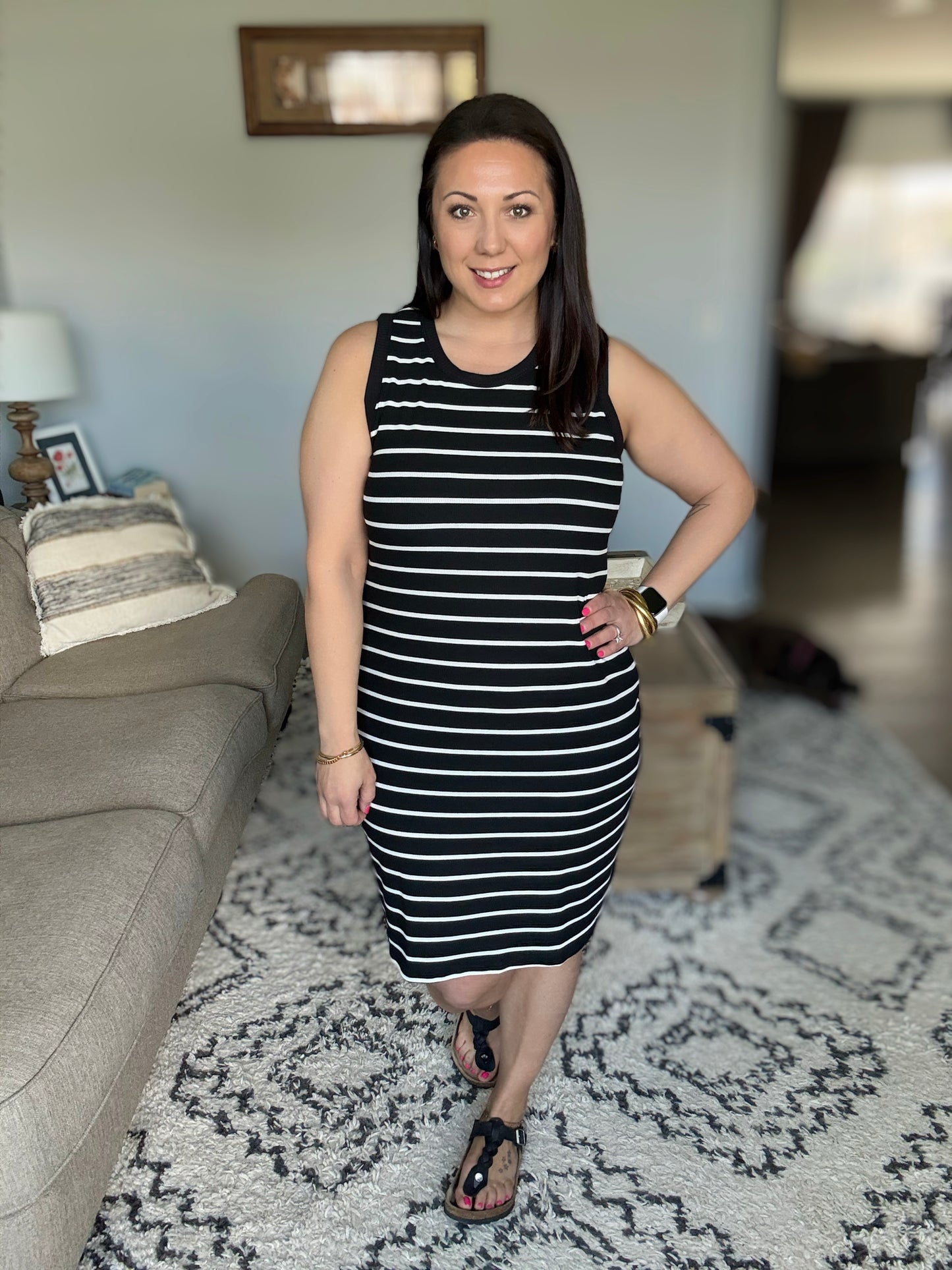 Michelle Mae Mariah Ribbed Dress - Black Stripes