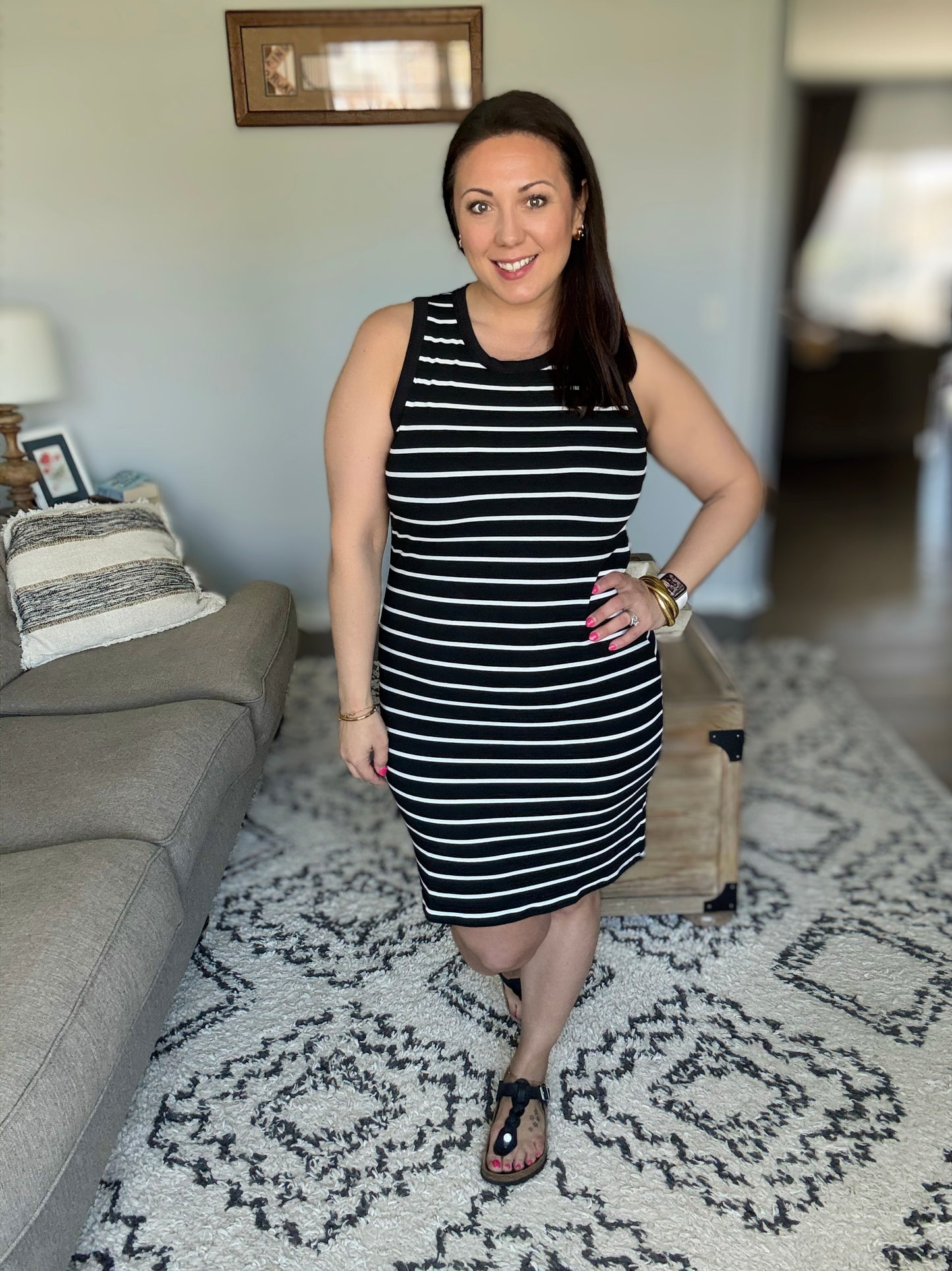 Michelle Mae Mariah Ribbed Dress - Black Stripes