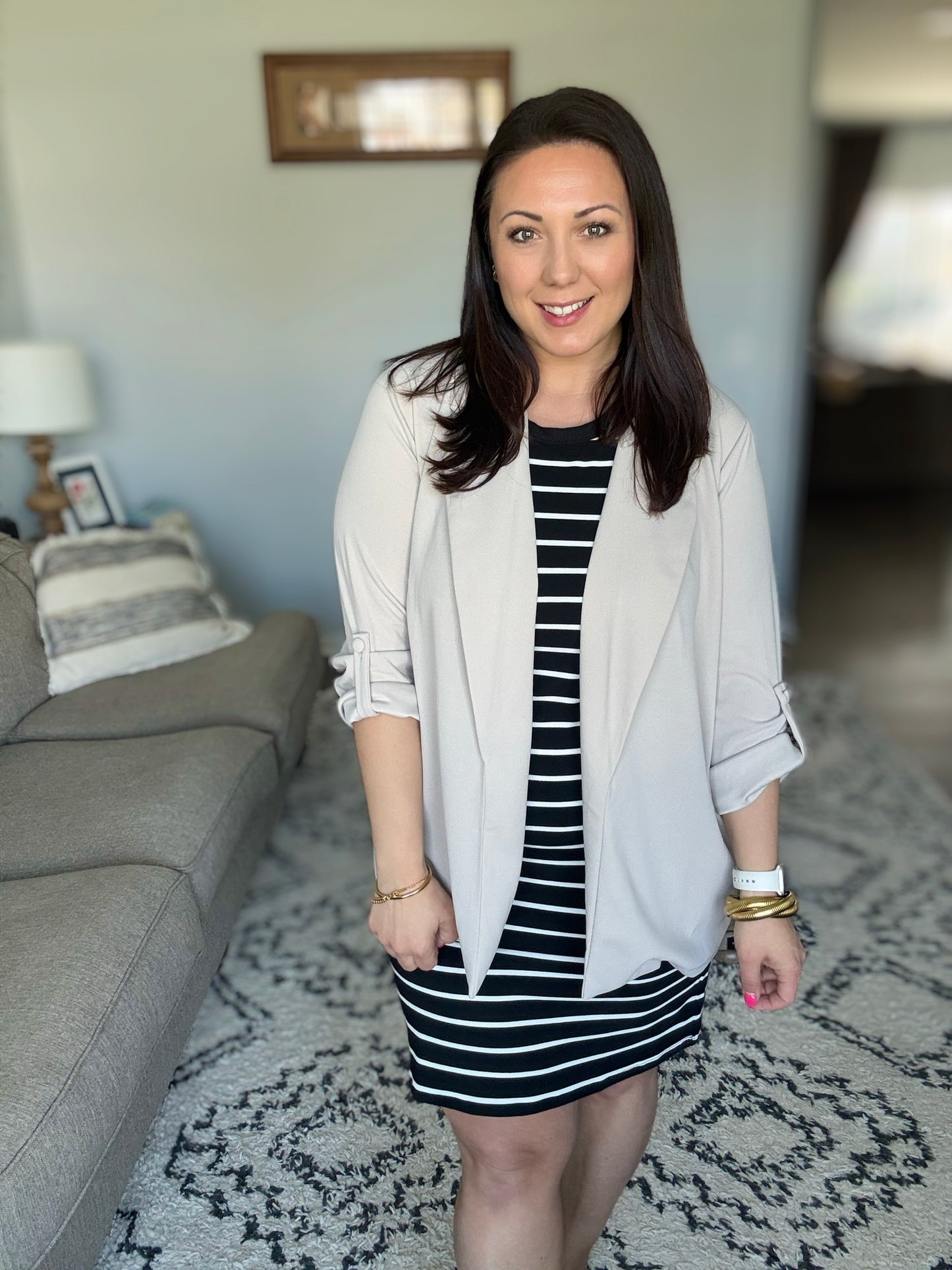 Michelle Mae Mariah Ribbed Dress - Black Stripes