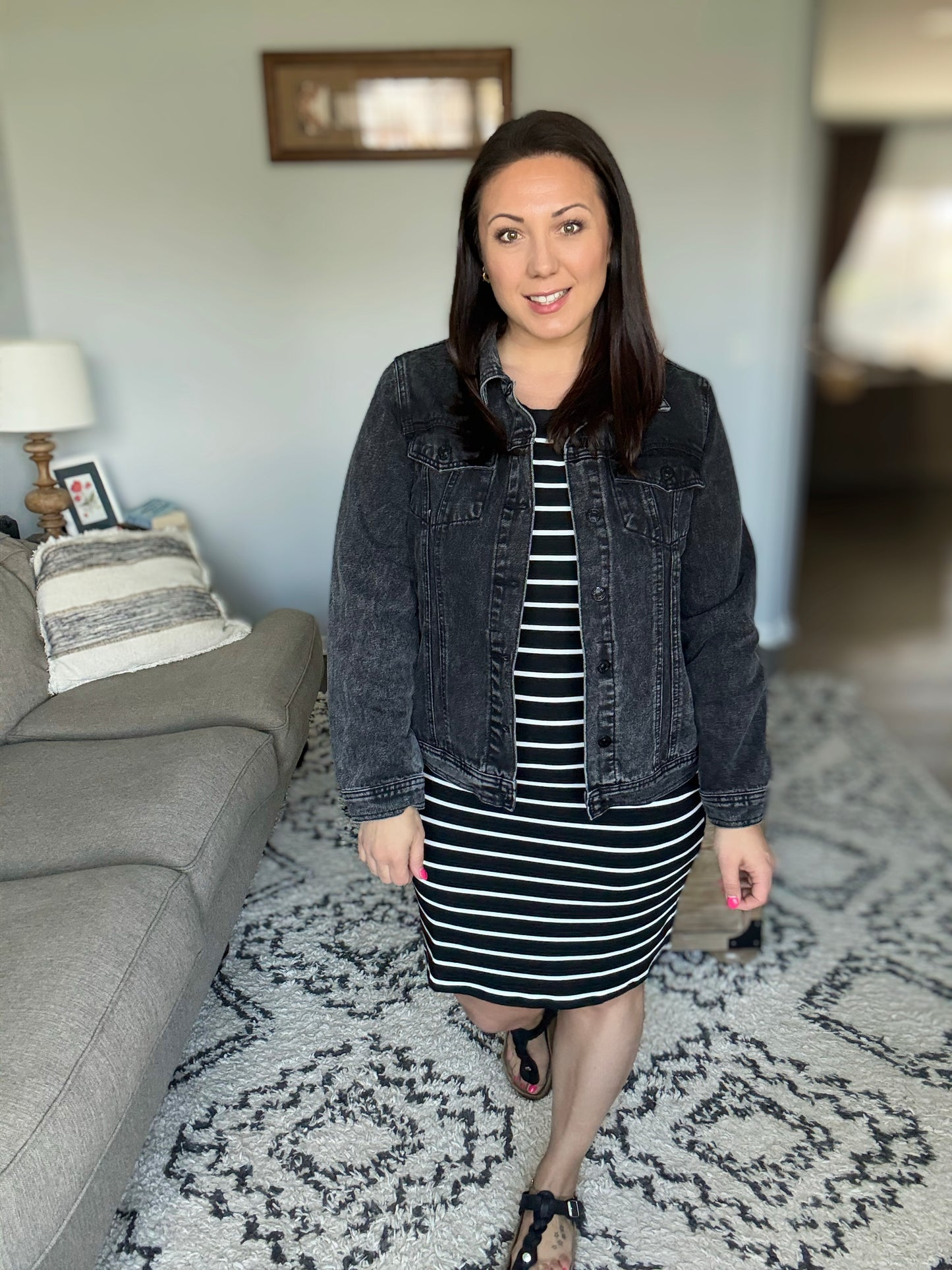 Michelle Mae Mariah Ribbed Dress - Black Stripes