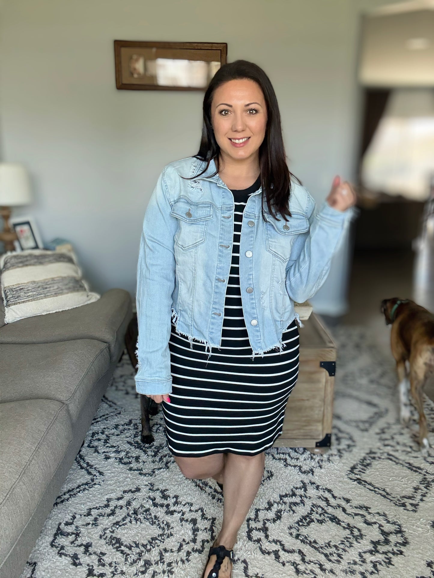 Michelle Mae Mariah Ribbed Dress - Black Stripes