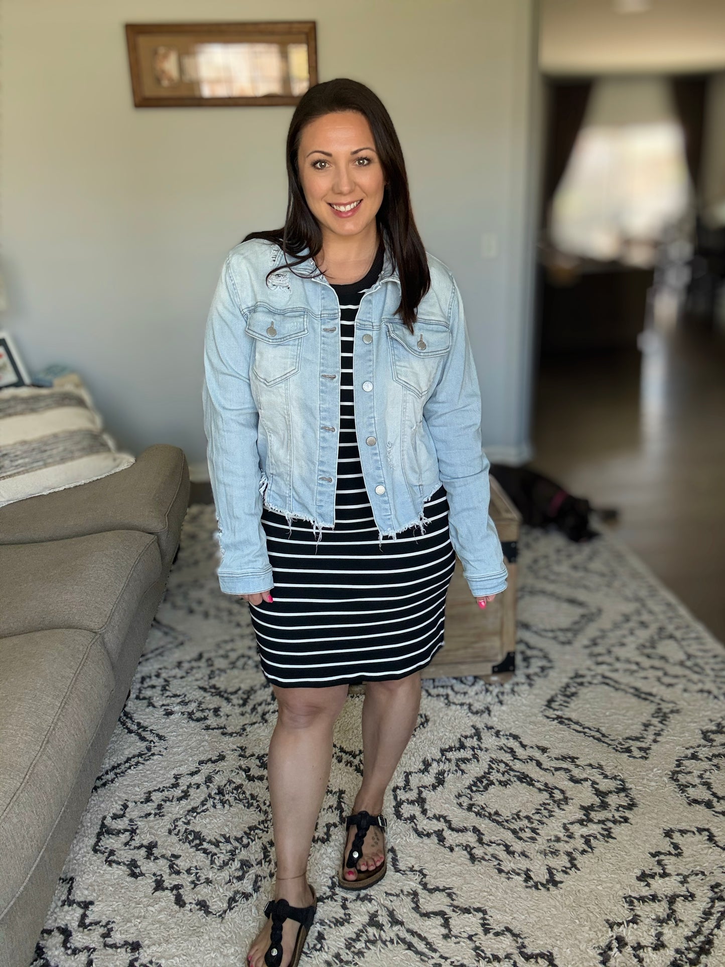 Michelle Mae Mariah Ribbed Dress - Black Stripes