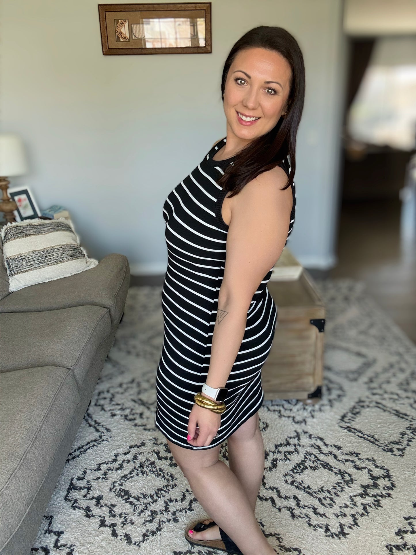 Michelle Mae Mariah Ribbed Dress - Black Stripes