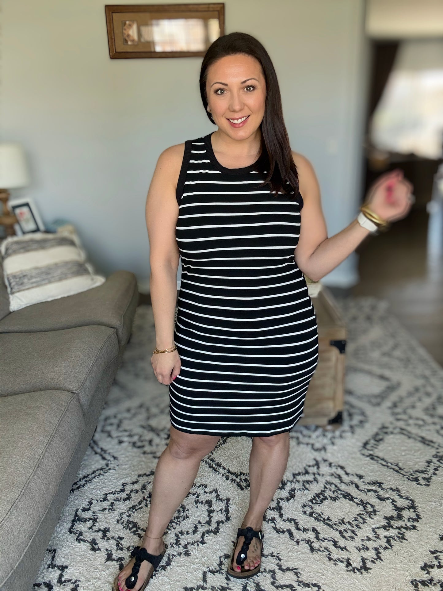 Michelle Mae Mariah Ribbed Dress - Black Stripes