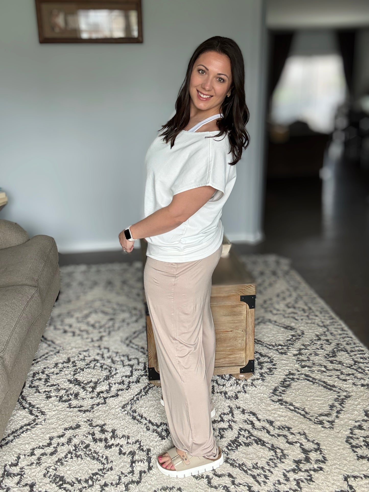 Chase the Pace Wide Leg Bottom in Taupe