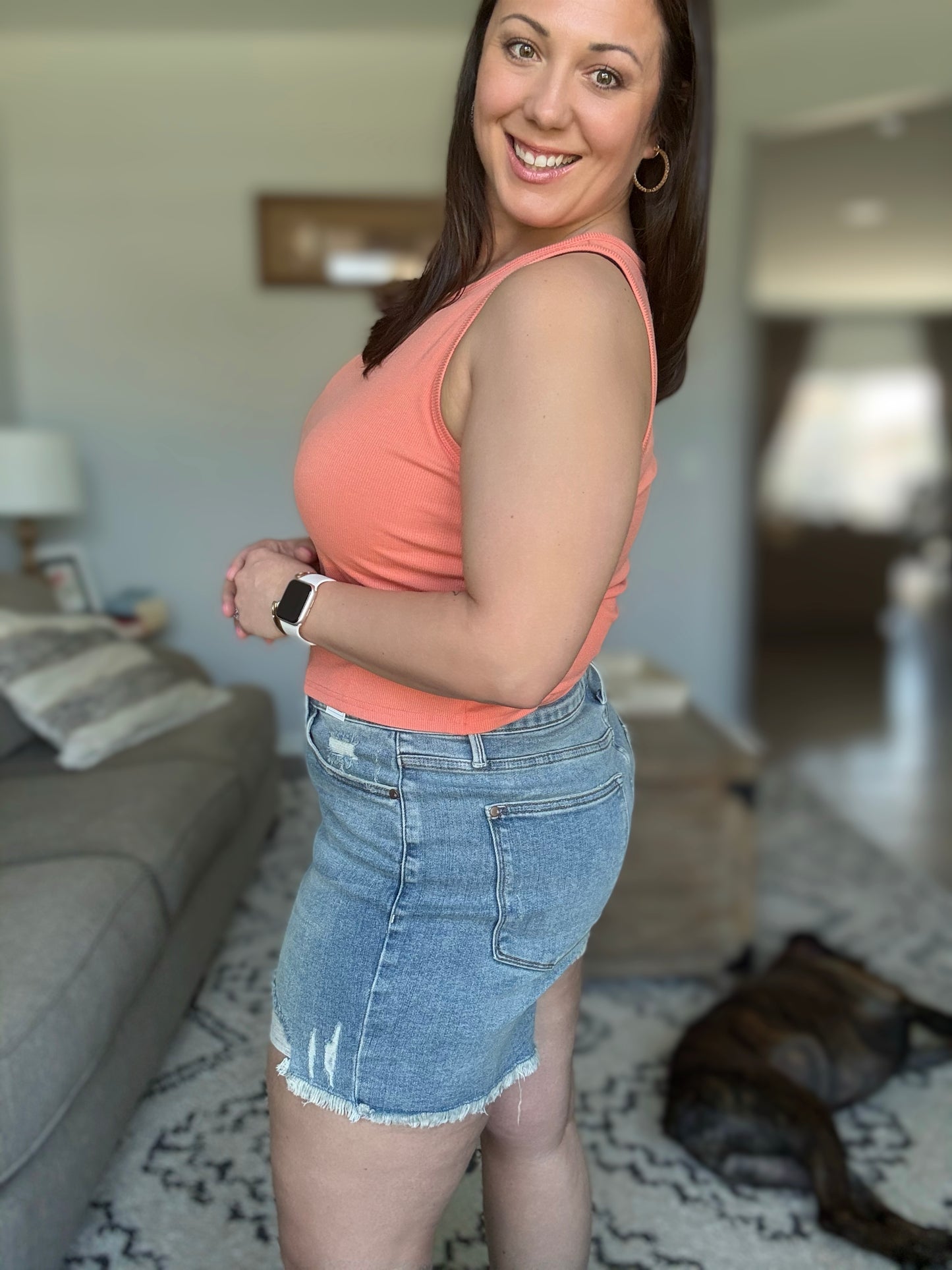 Judy Blue Kat High Rise Fly Stitch Destroyed Denim Shorts