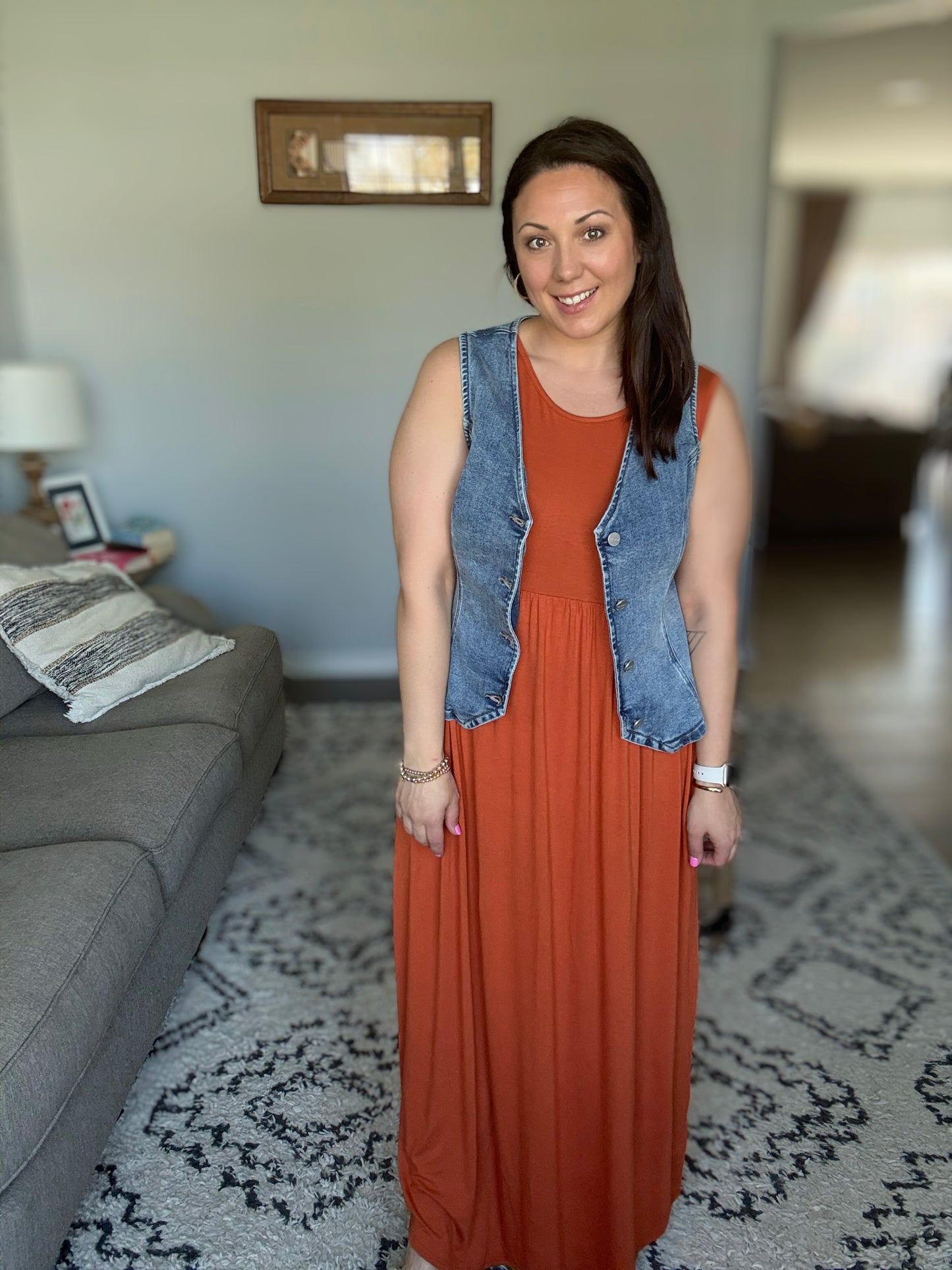 BOMBOM Sleeveless Maxi Dress with Pockets in Rust