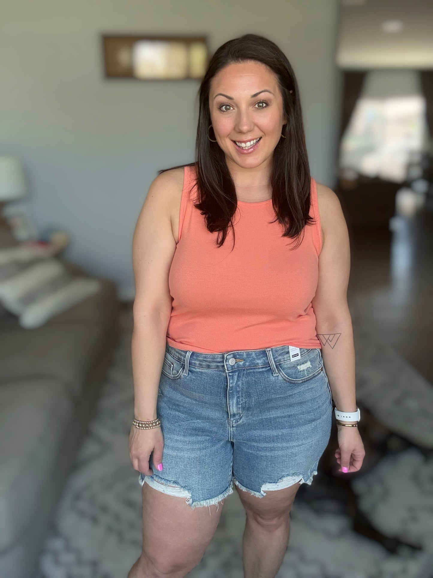 Judy Blue Kat High Rise Fly Stitch Destroyed Denim Shorts