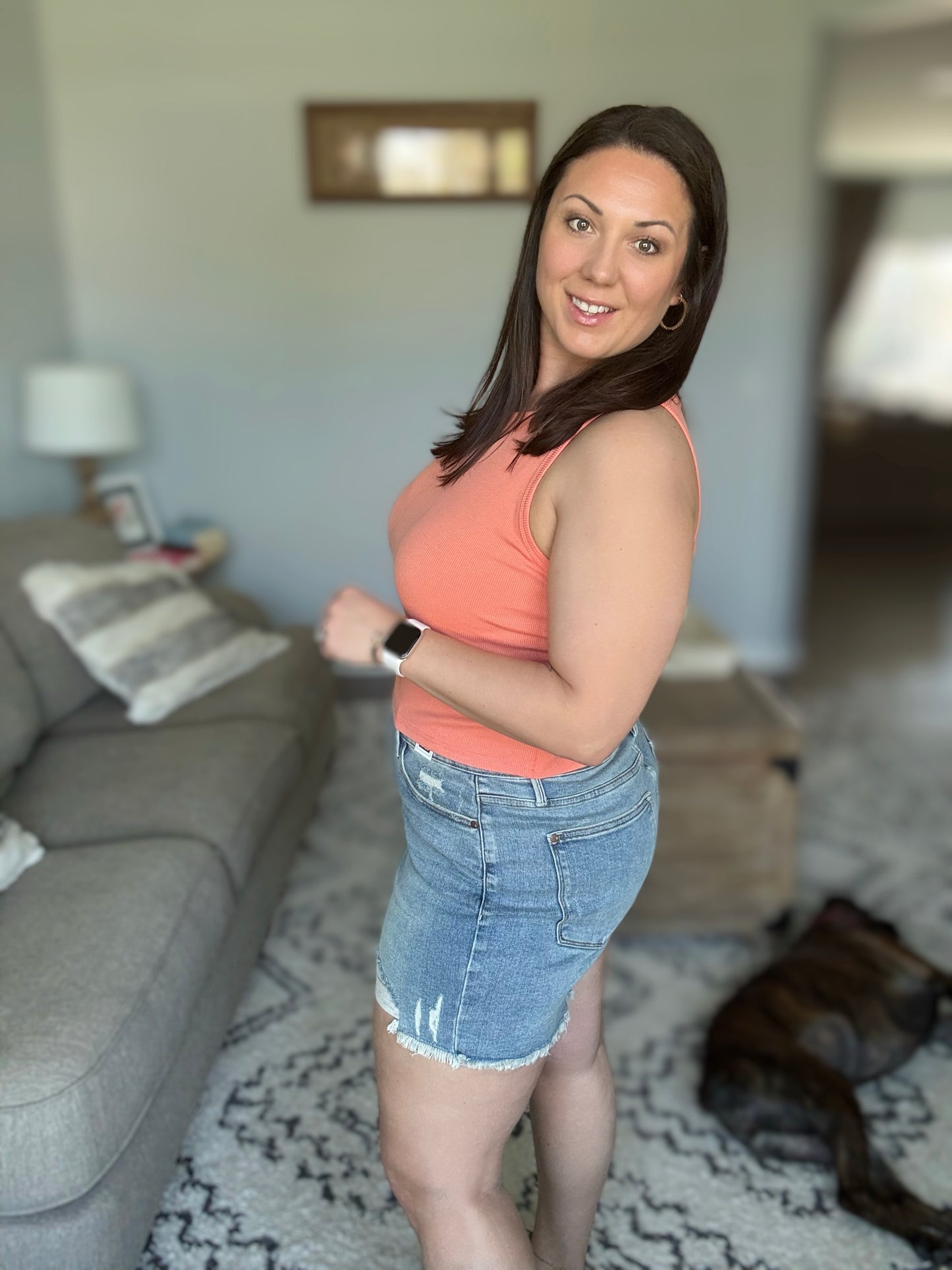 Judy Blue Kat High Rise Fly Stitch Destroyed Denim Shorts