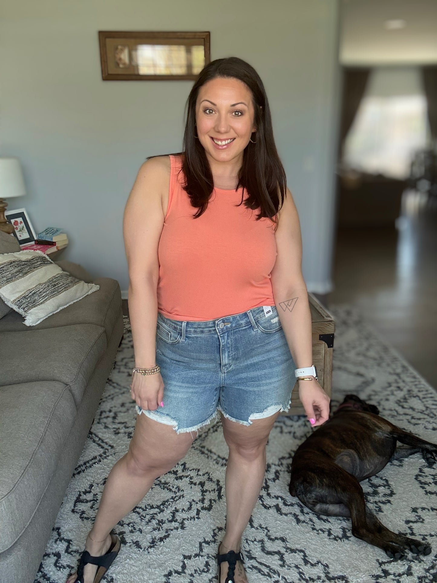 Judy Blue Kat High Rise Fly Stitch Destroyed Denim Shorts