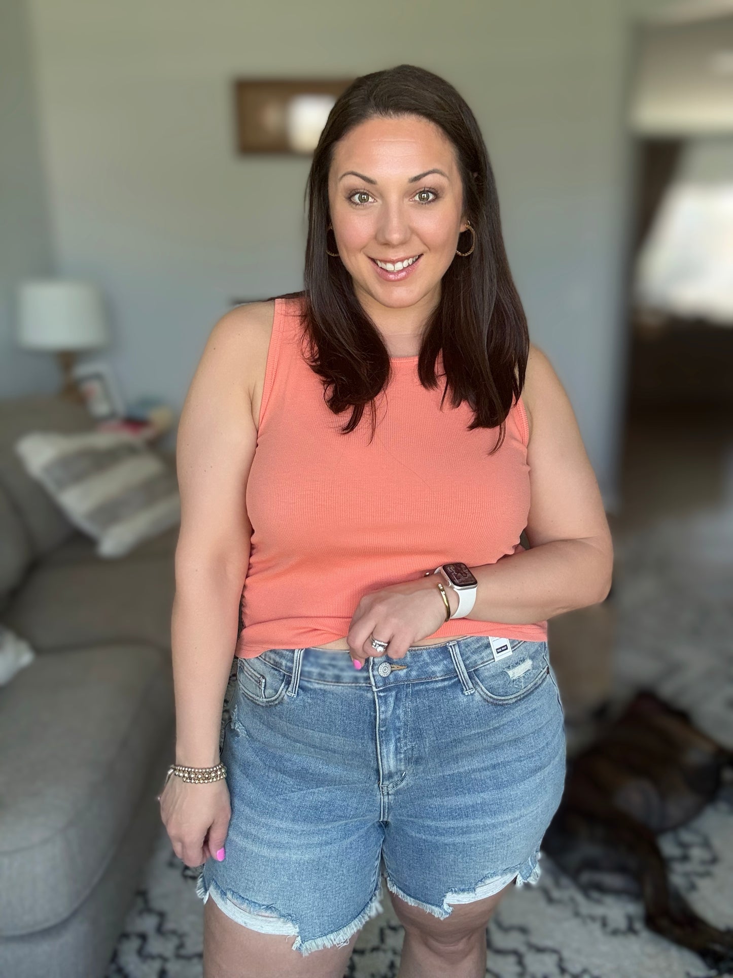 Judy Blue Kat High Rise Fly Stitch Destroyed Denim Shorts