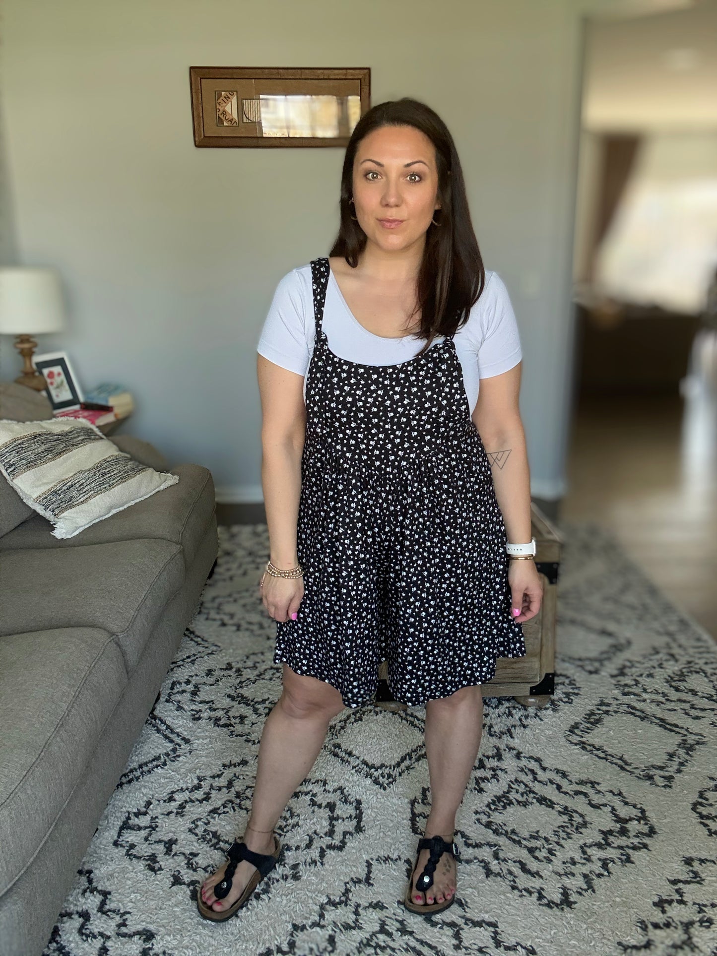 BOMBOM Floral Print Overalls with Pockets