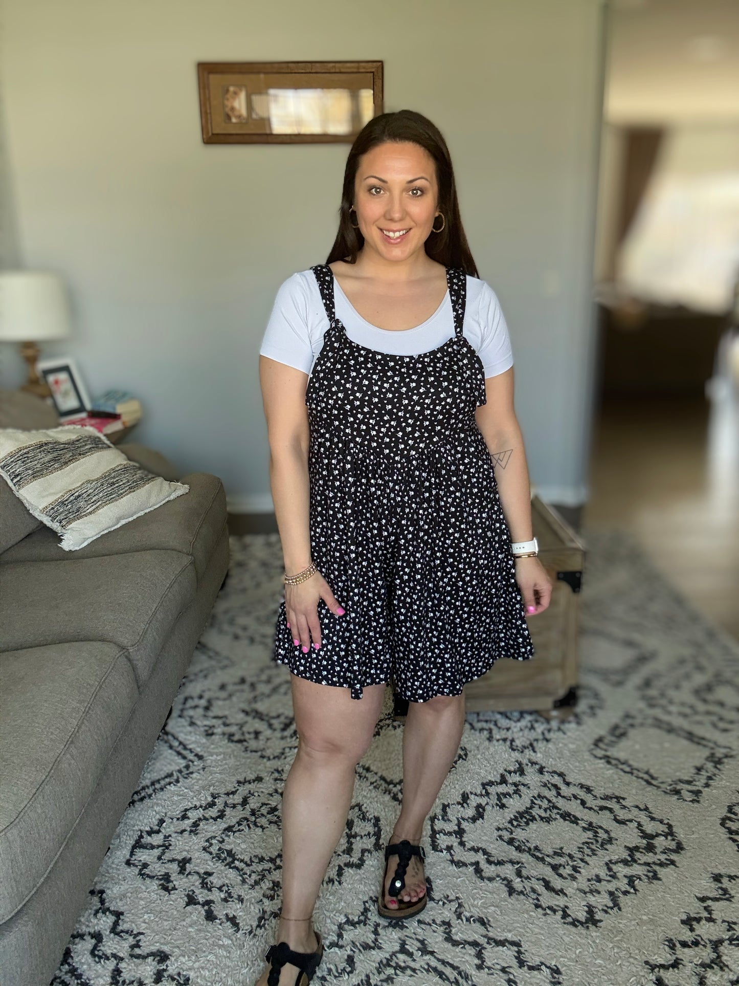 BOMBOM Floral Print Overalls with Pockets
