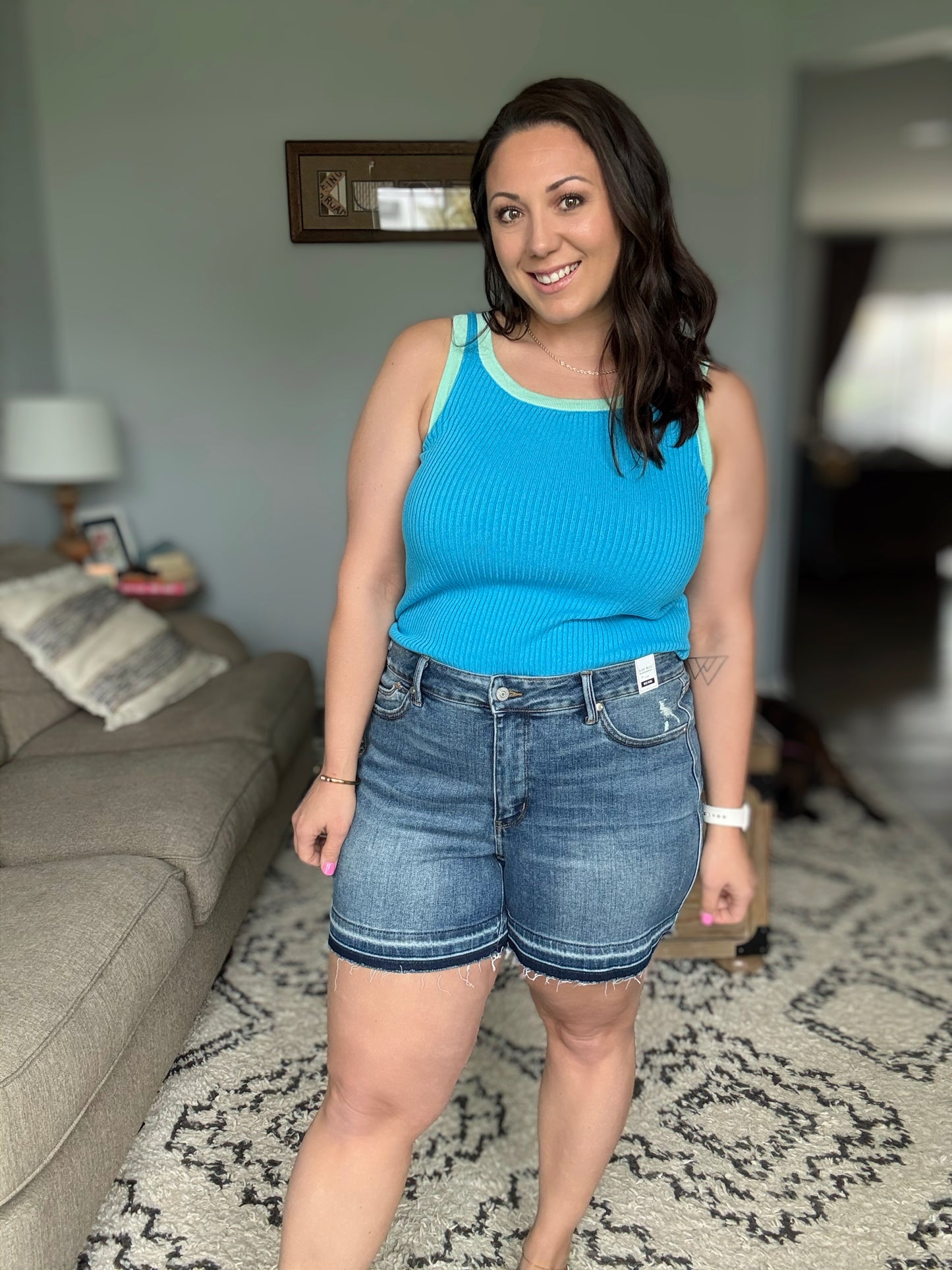 Judy Blue Rhea Mid Rise Tummy Control Release Hem Shorts