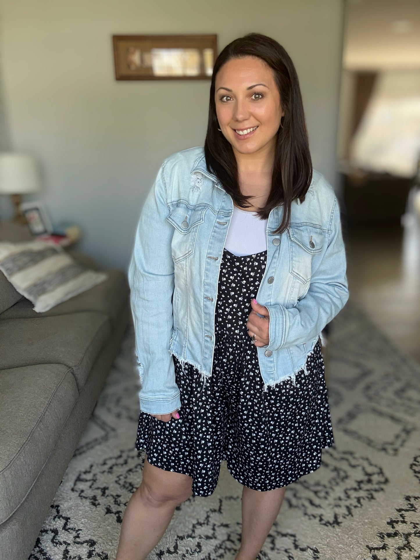 BOMBOM Floral Print Overalls with Pockets