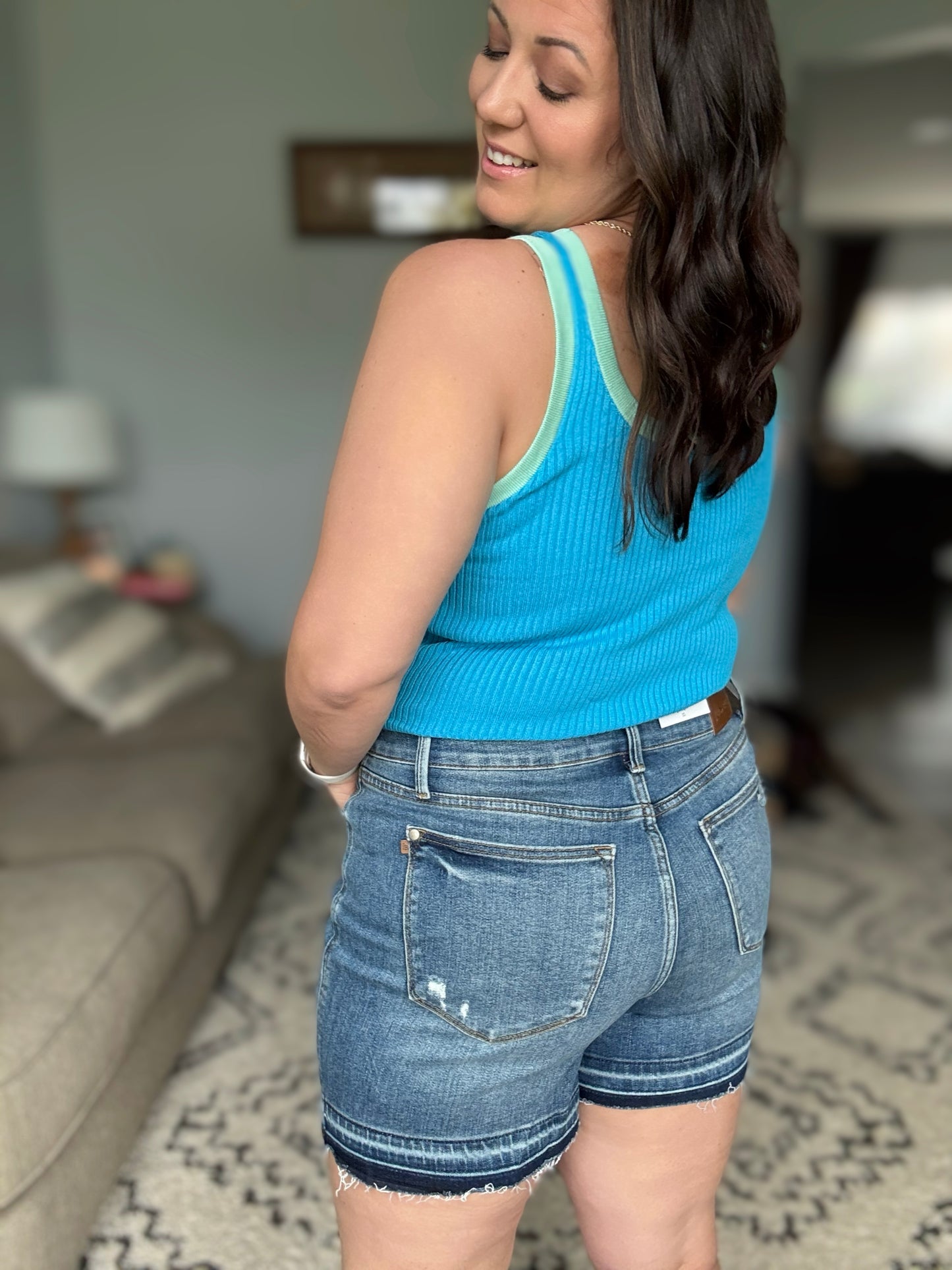 Judy Blue Rhea Mid Rise Tummy Control Release Hem Shorts