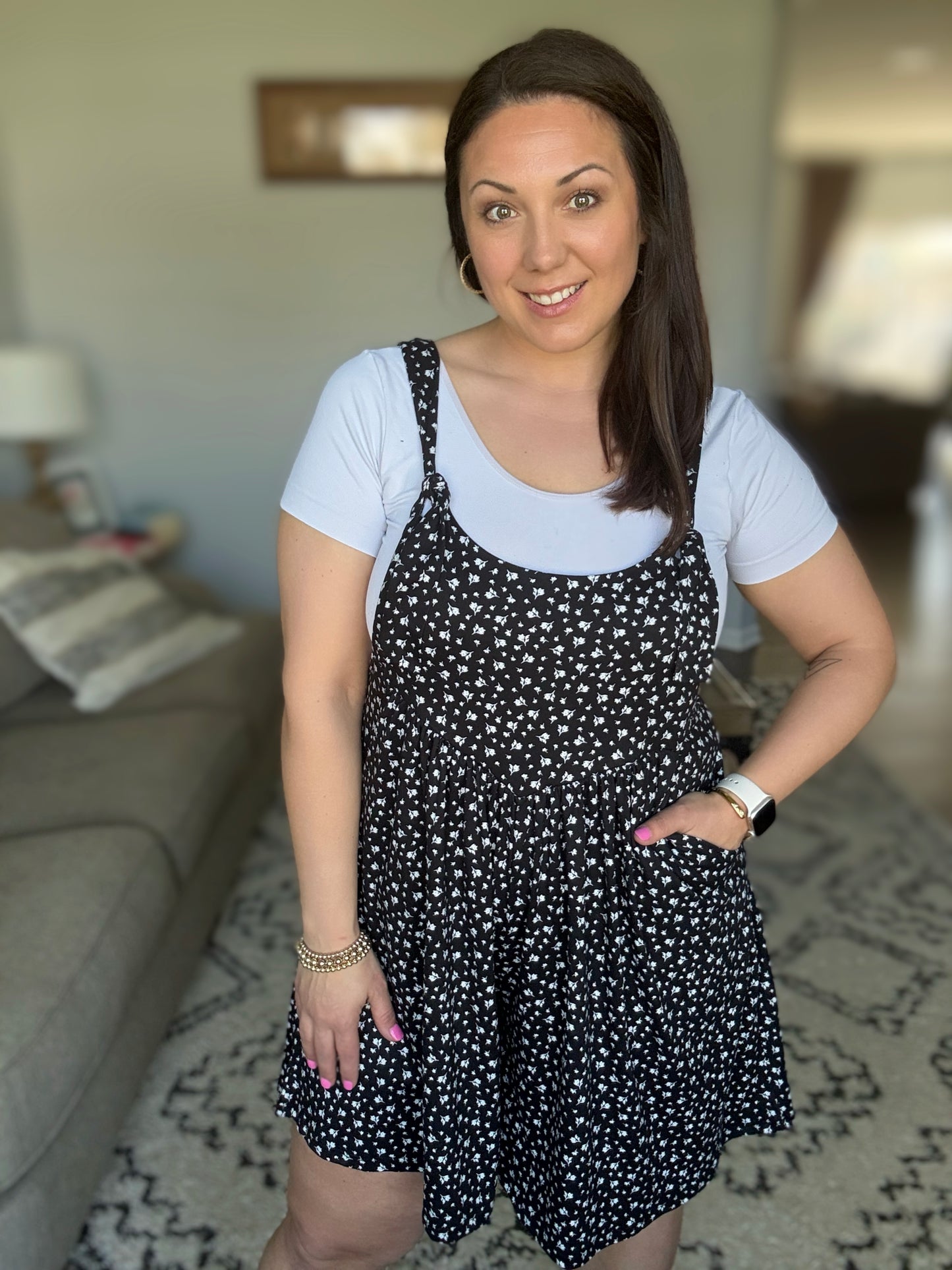 BOMBOM Floral Print Overalls with Pockets