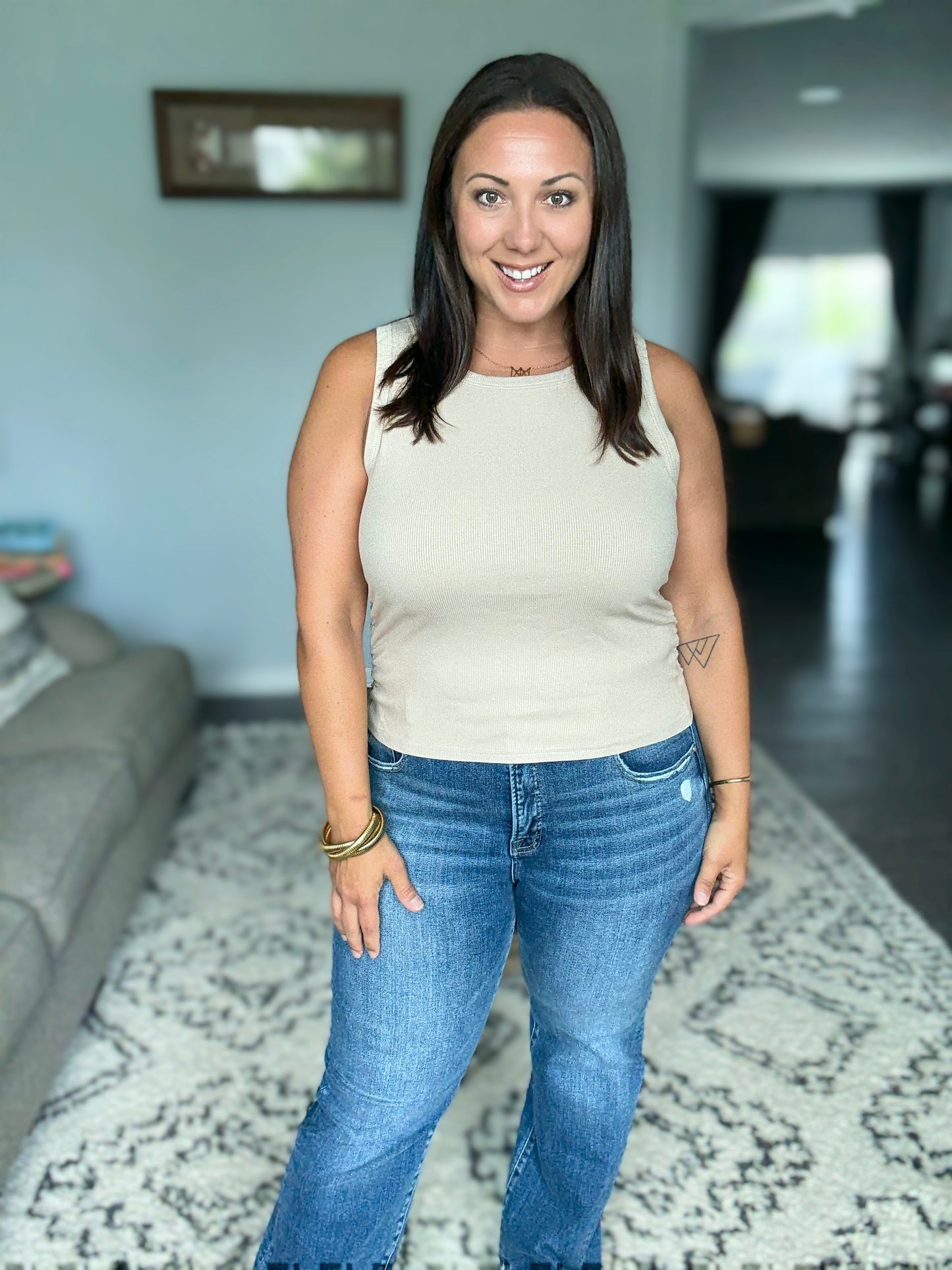 RISEN Sydney Tummy Control Elastic Band Mid Rise Straight Jeans