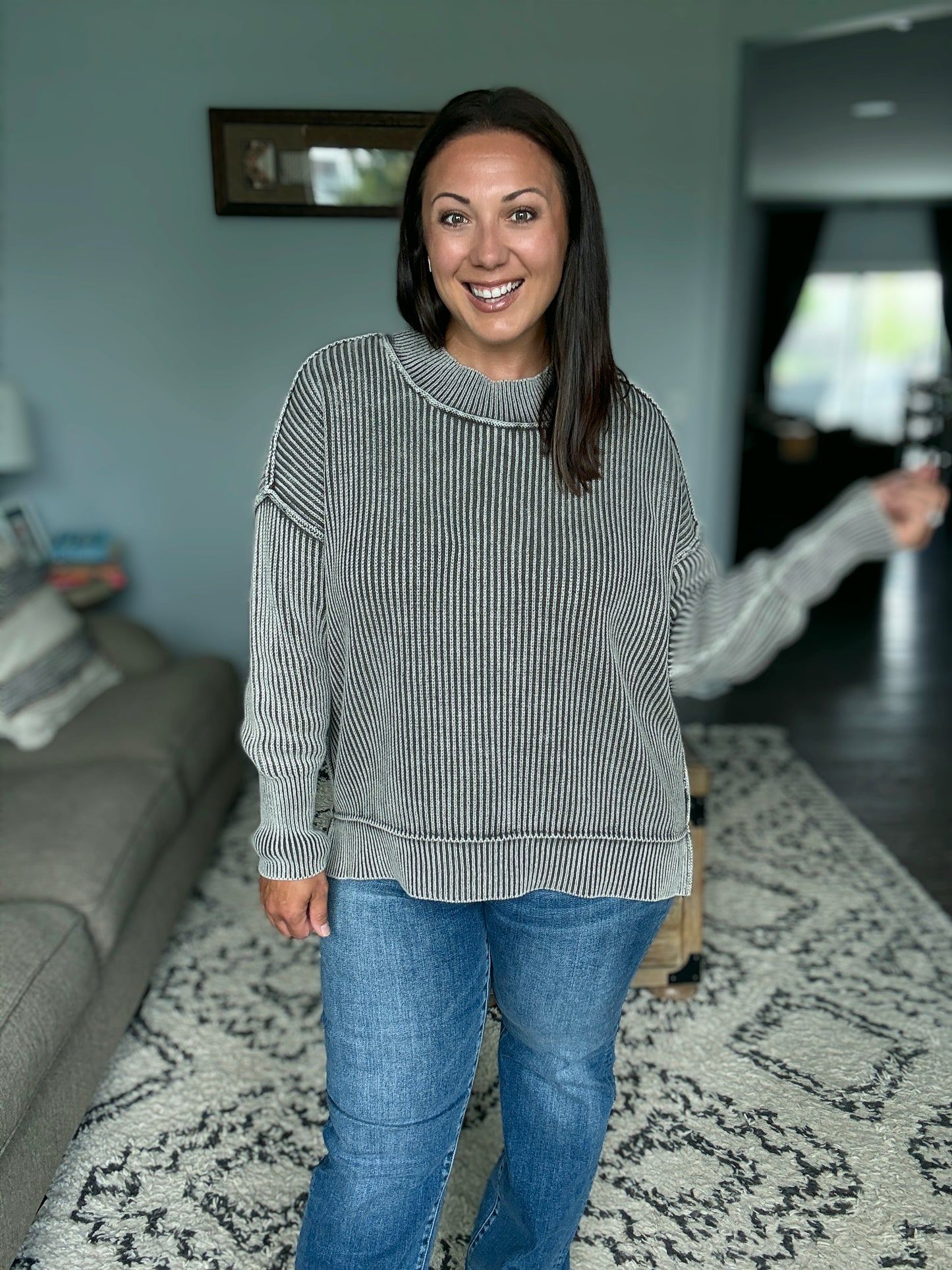 Zenana Washed Side Slit Oversized Sweater in Mocha