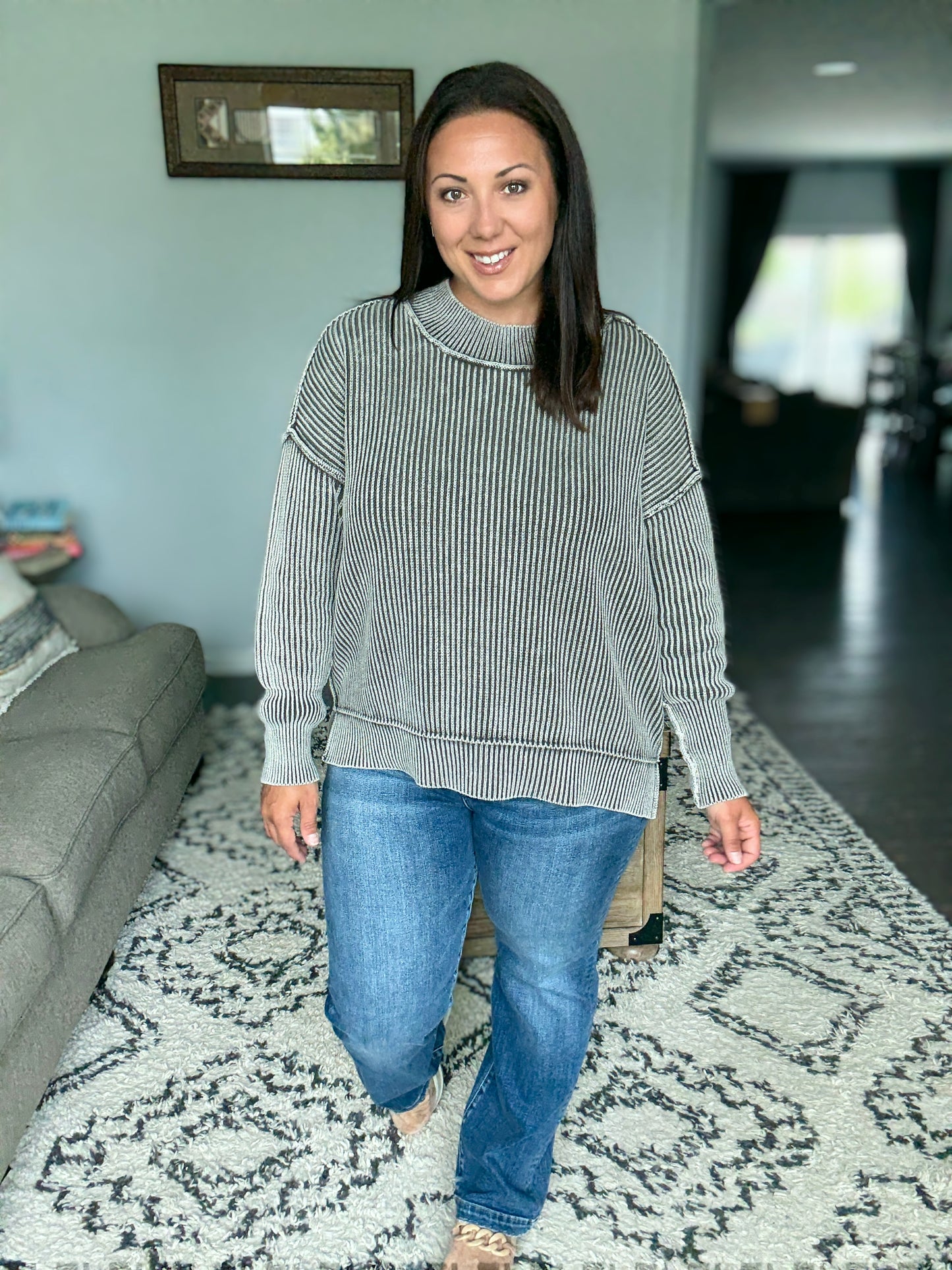 Zenana Washed Side Slit Oversized Sweater in Mocha