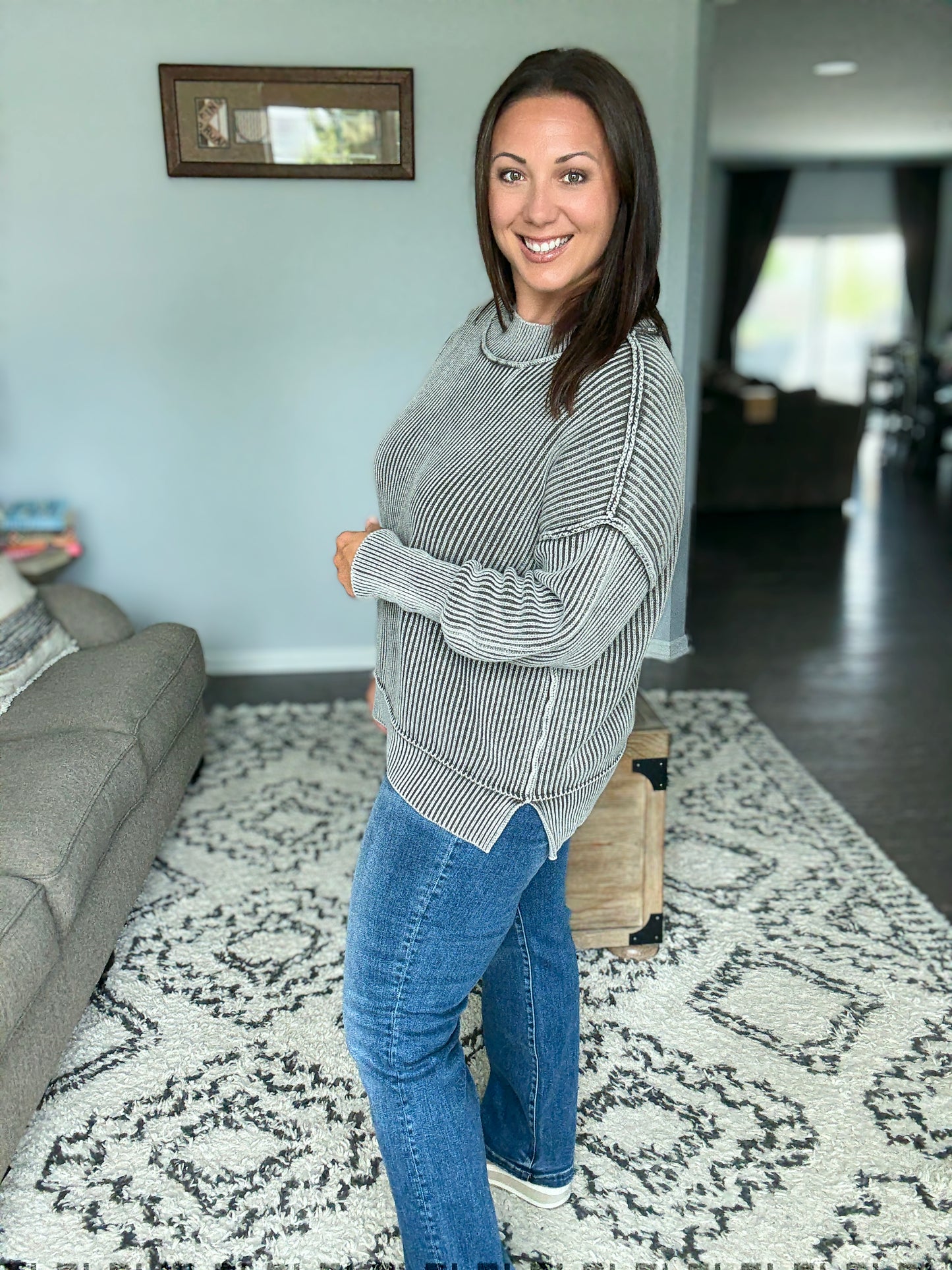 Zenana Washed Side Slit Oversized Sweater in Mocha