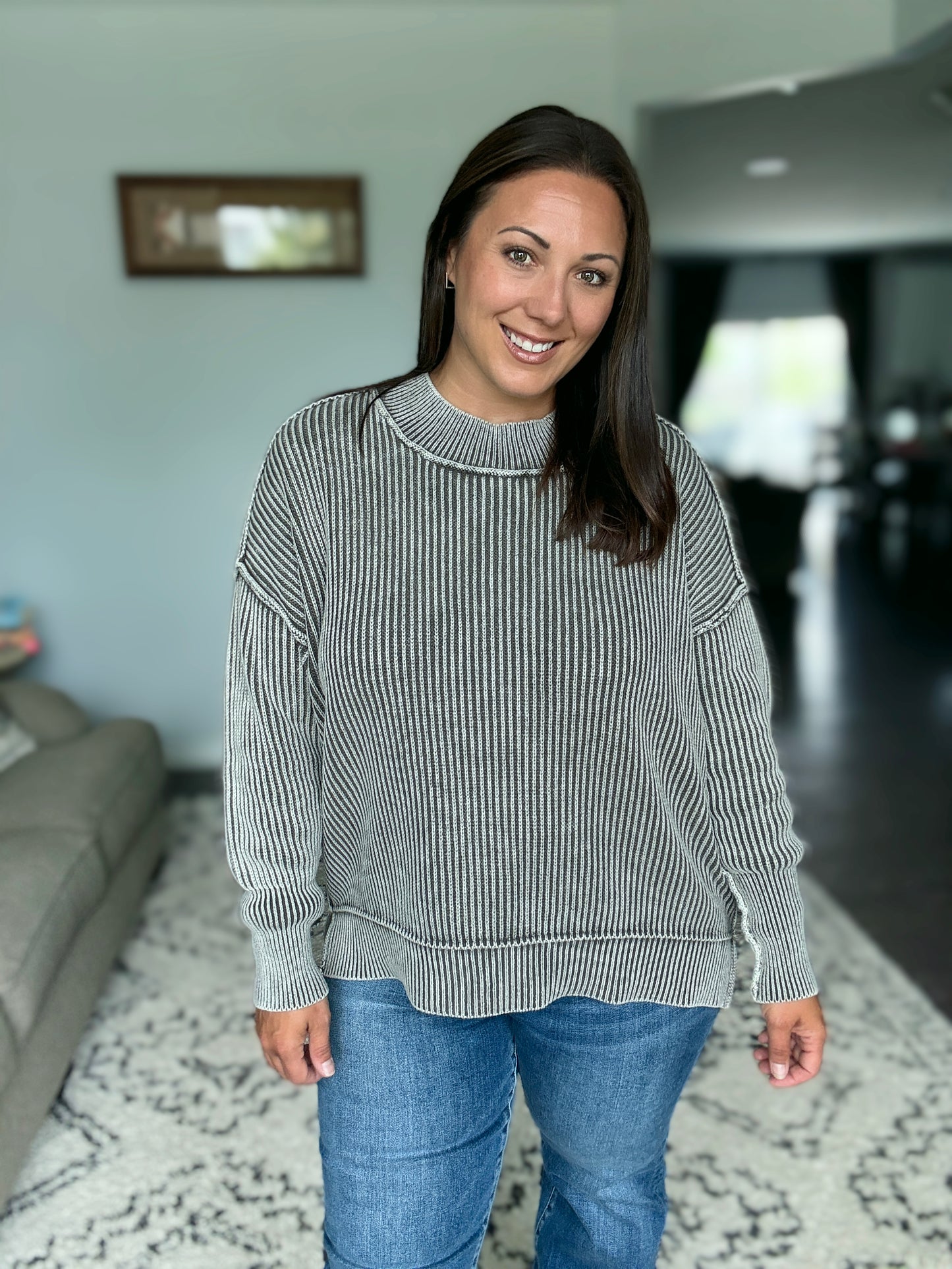 Zenana Washed Side Slit Oversized Sweater in Mocha