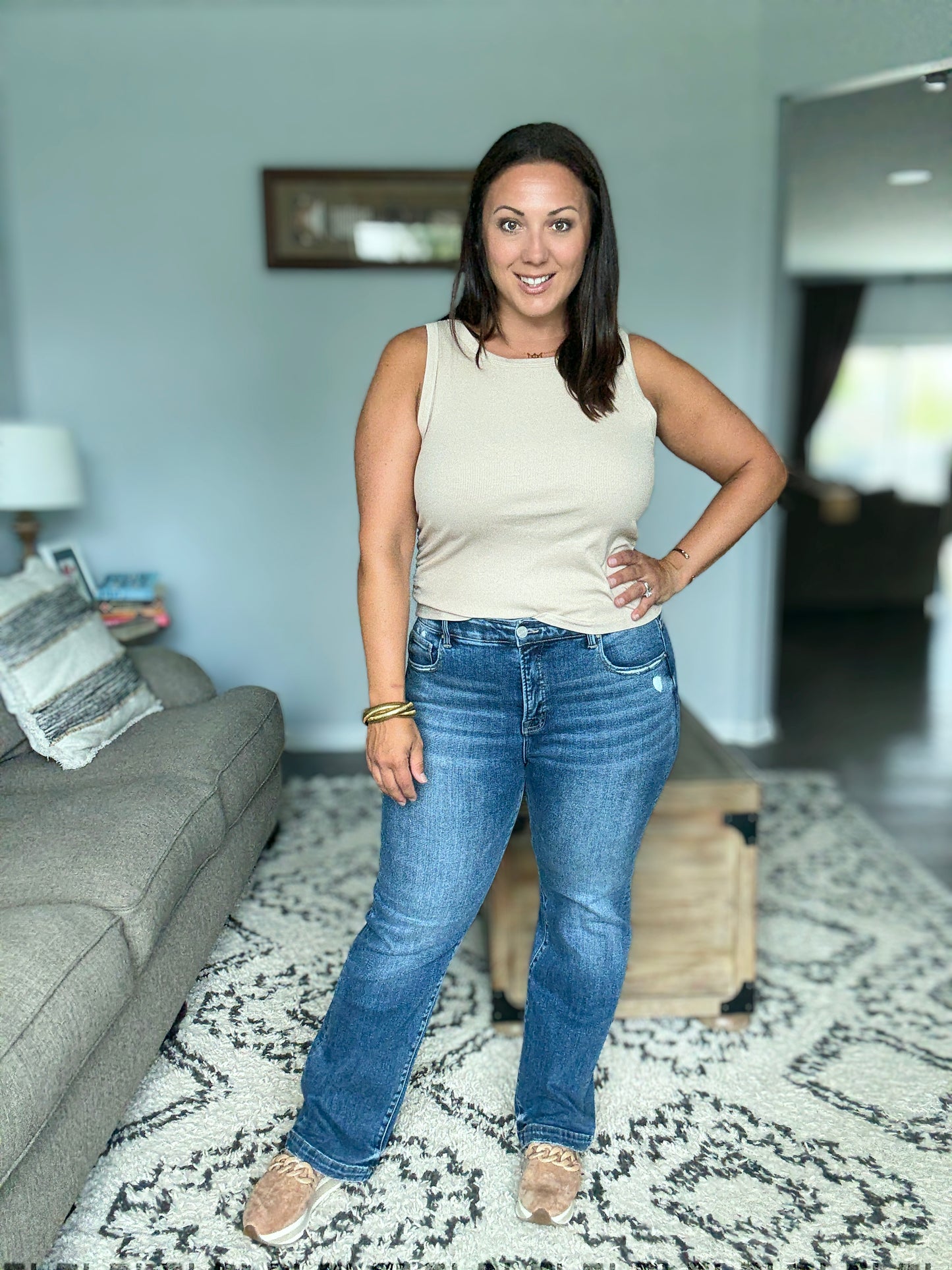 RISEN Sydney Tummy Control Elastic Band Mid Rise Straight Jeans