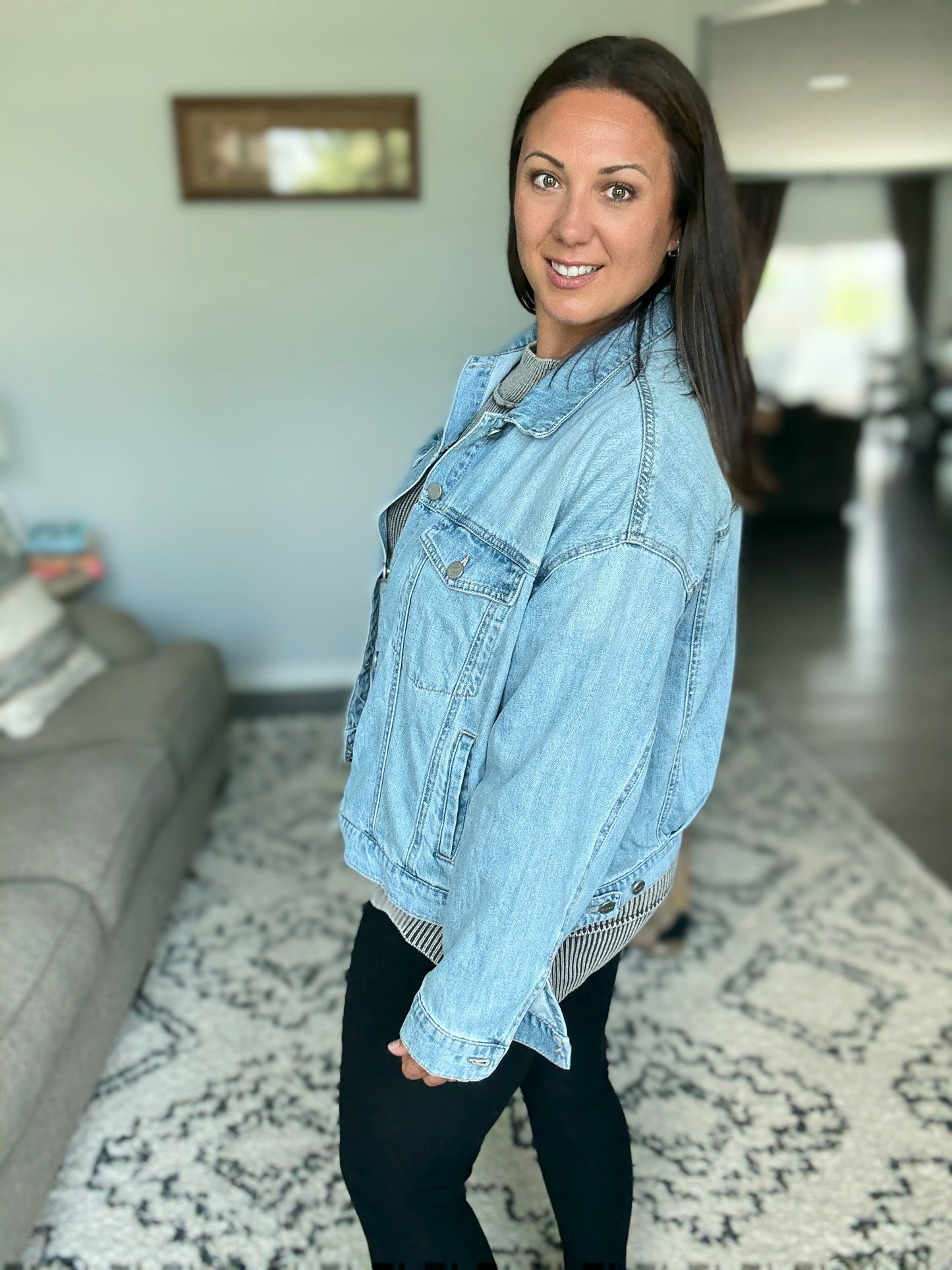 RISEN Washed Dropped Shoulder Denim Jacket