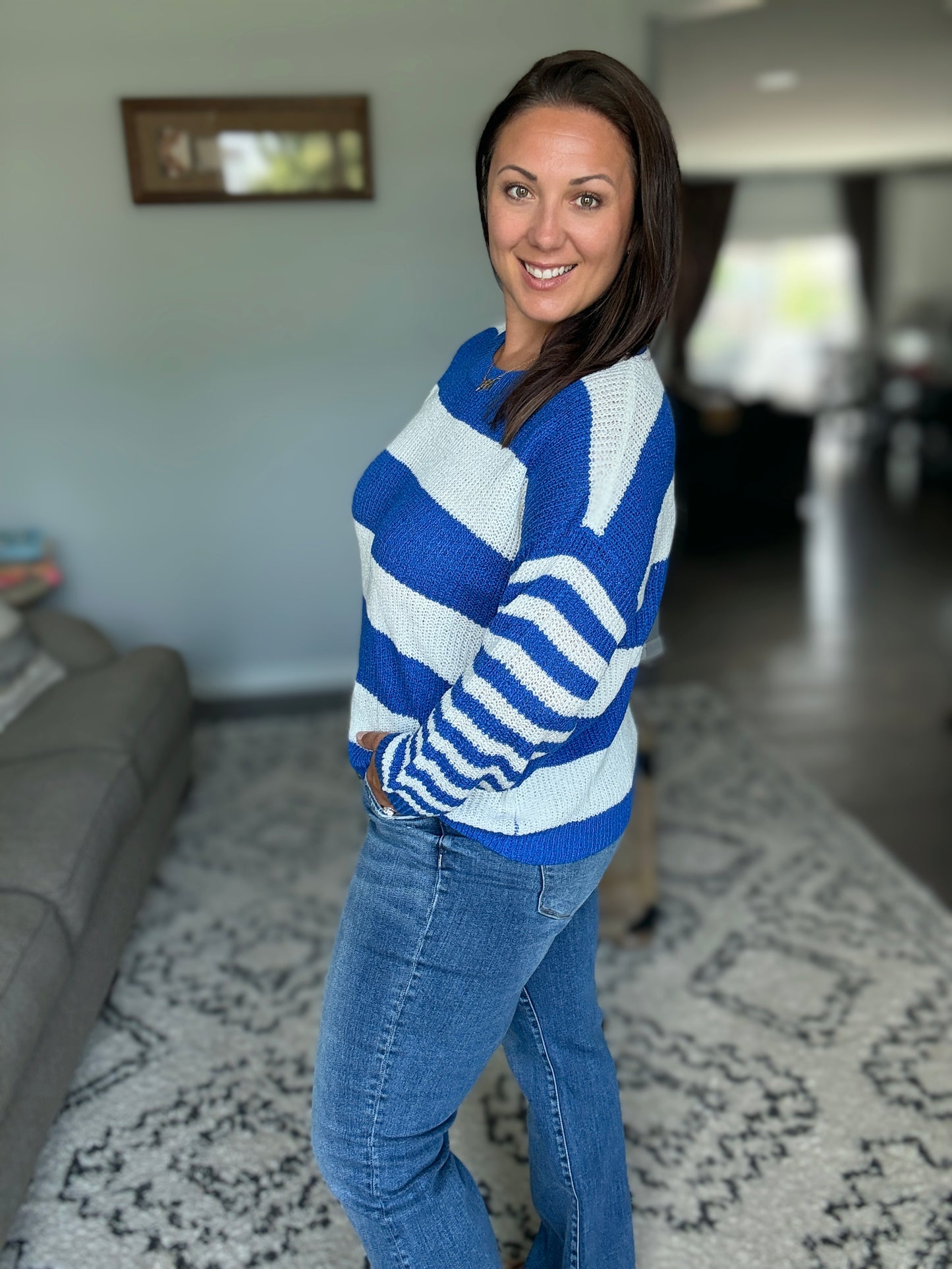 Casual Chaos Drop Shoulder Sweater in Royal Blue
