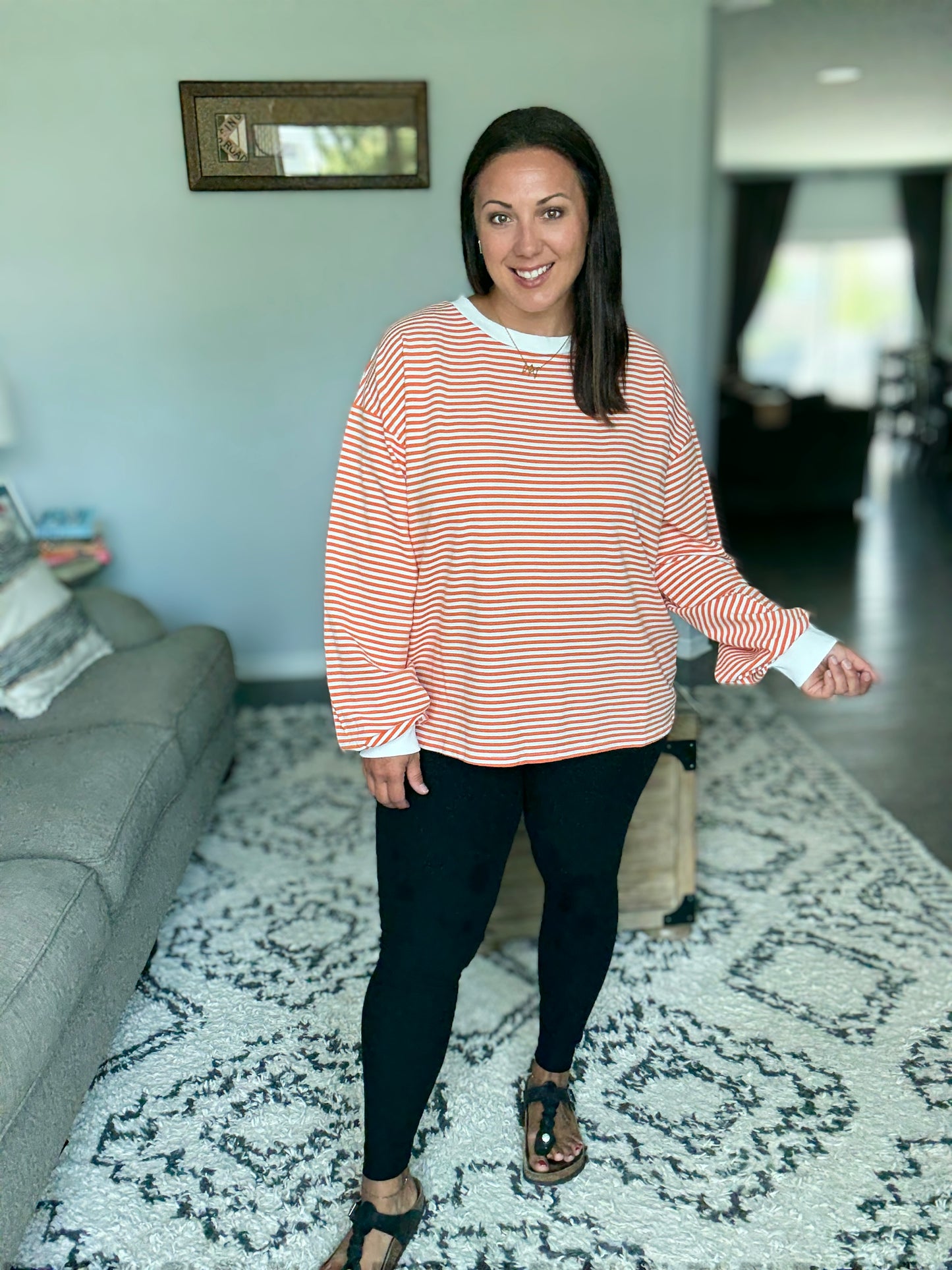 BiBi French Terry Stripe Long Sleeve Sweatshirt in Orange