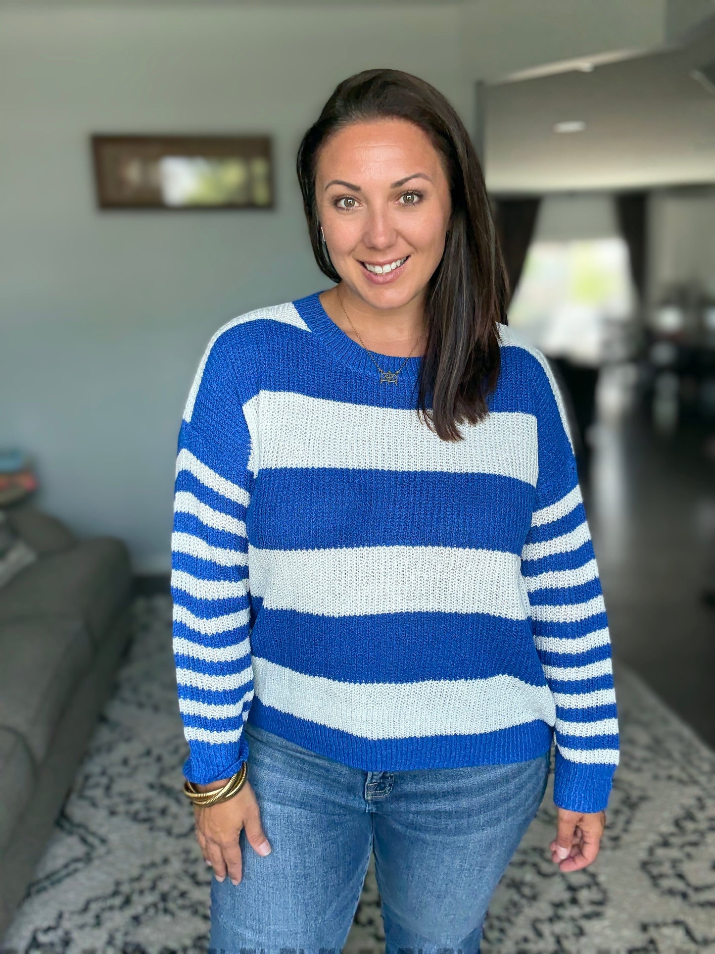 Casual Chaos Drop Shoulder Sweater in Royal Blue