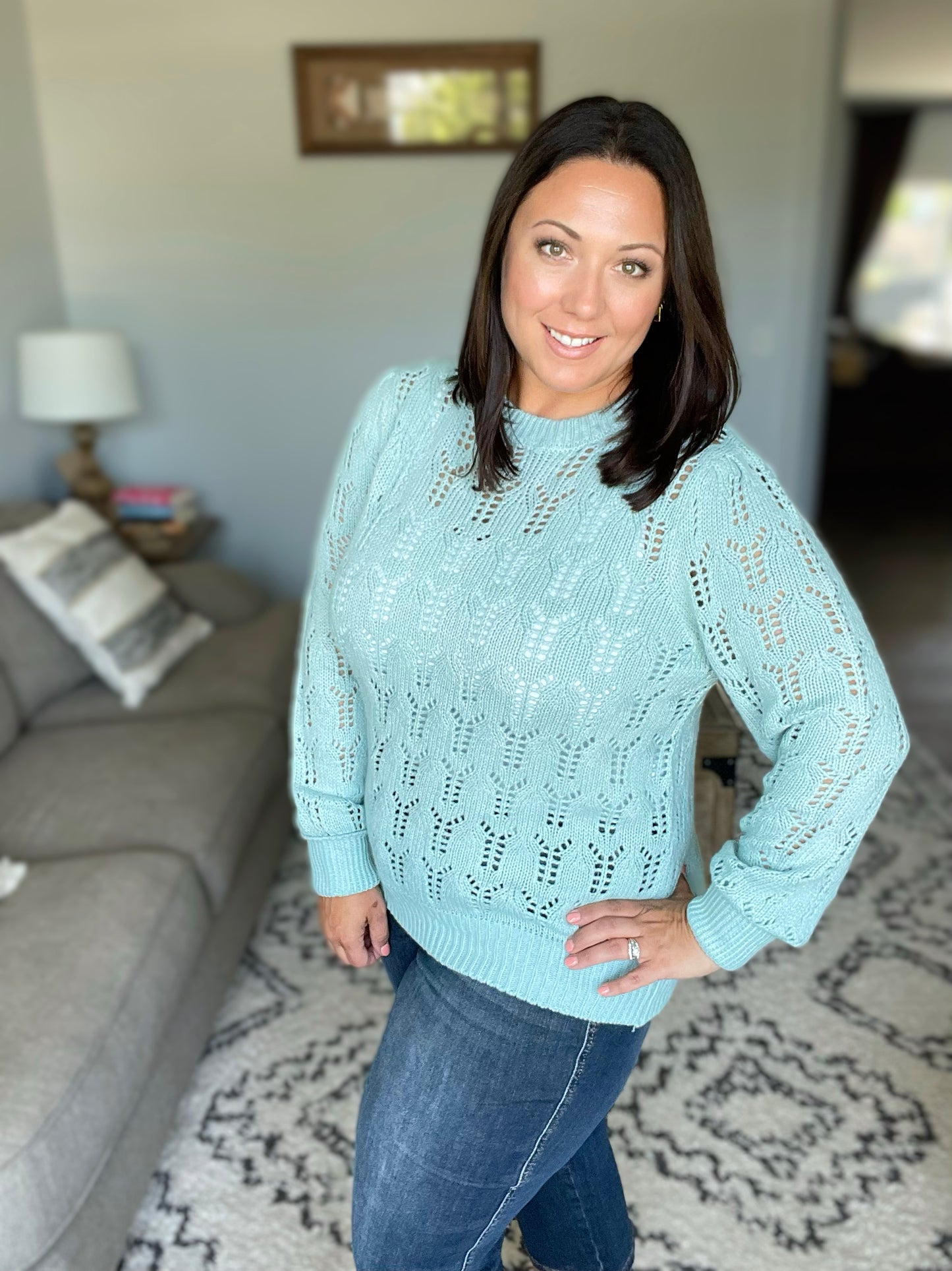 Hole In One Sheer Pointelle Knit Sweater
