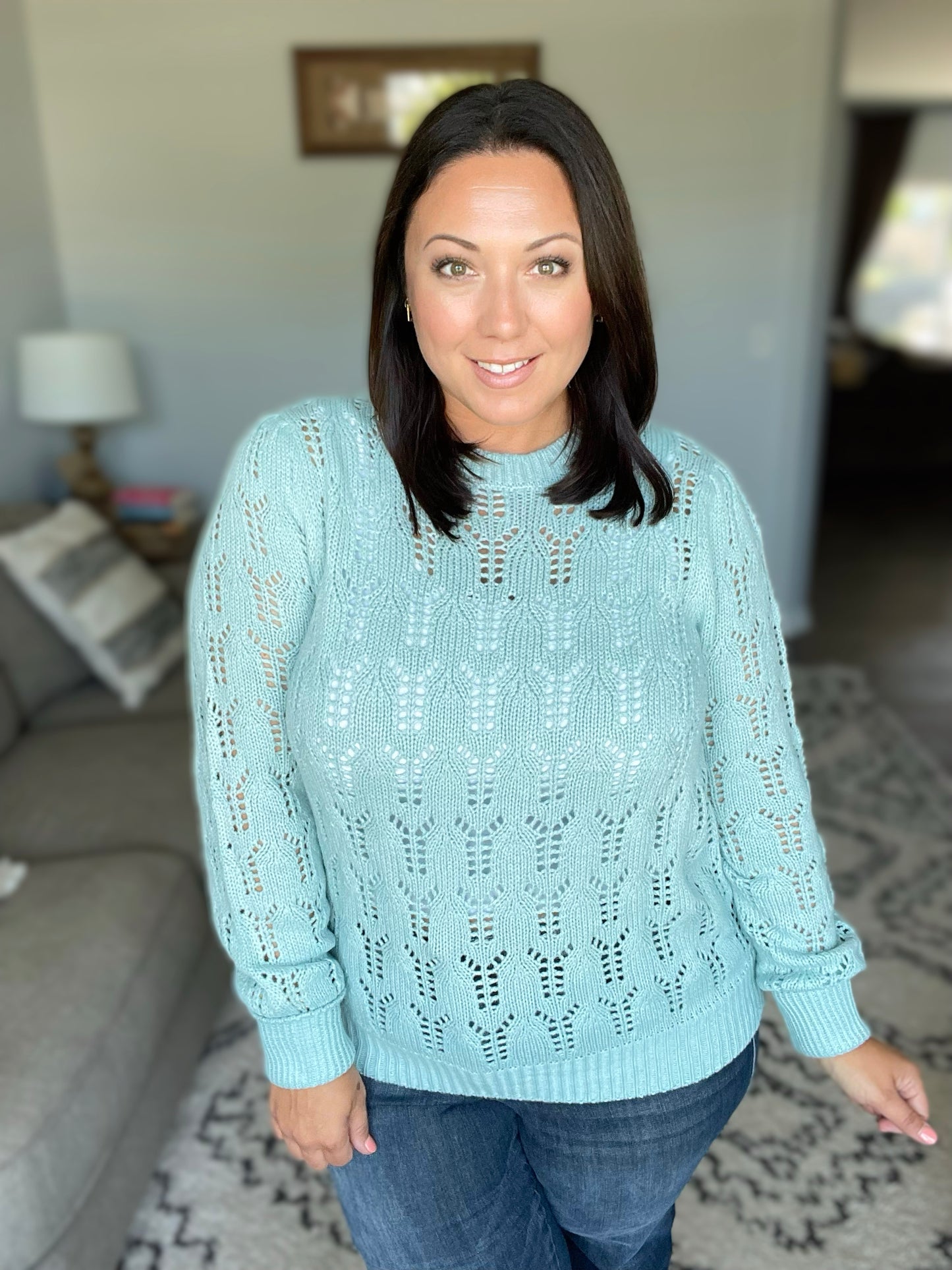Hole In One Sheer Pointelle Knit Sweater