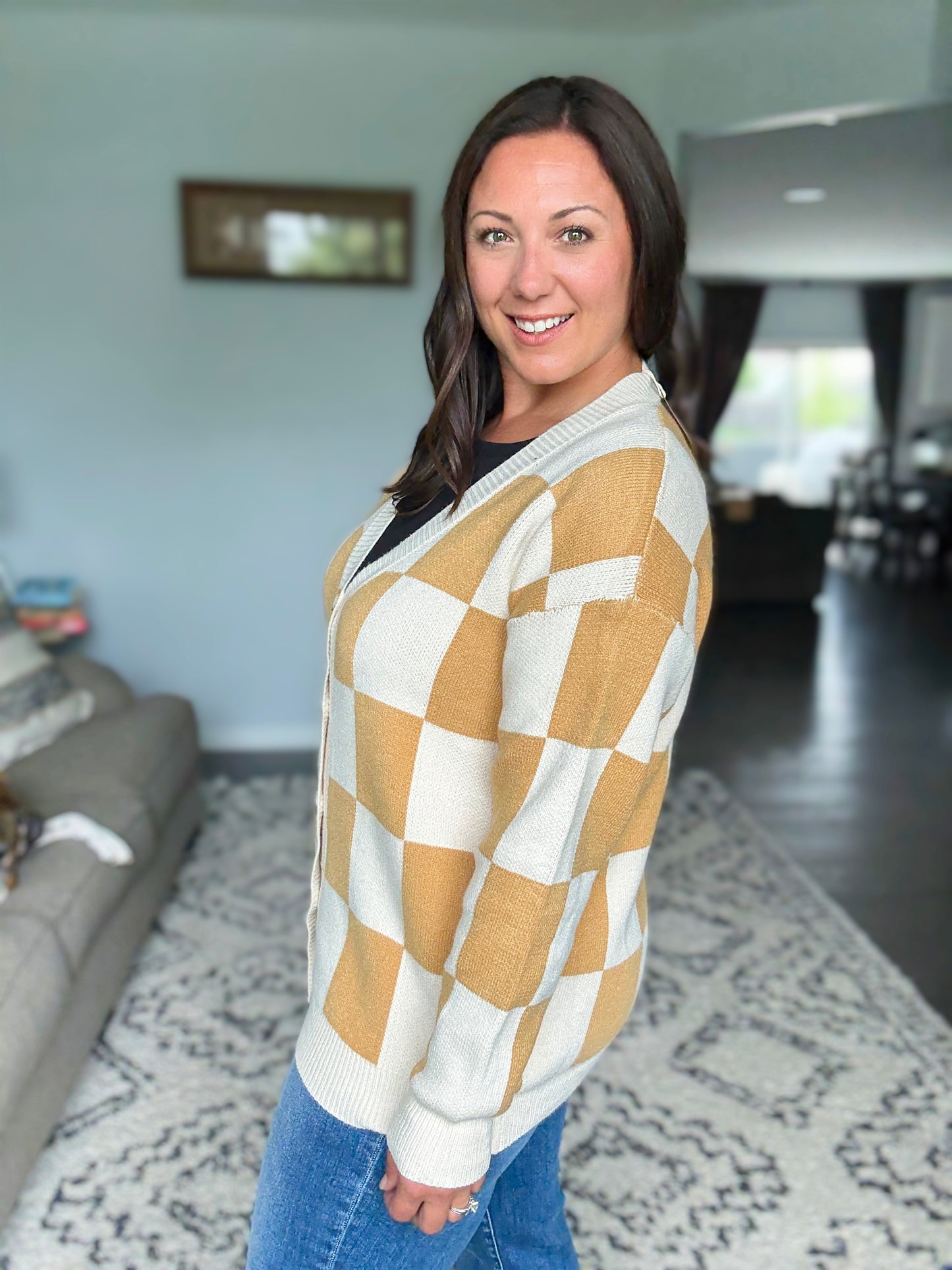 BiBi Checkered V-neck Cardigan