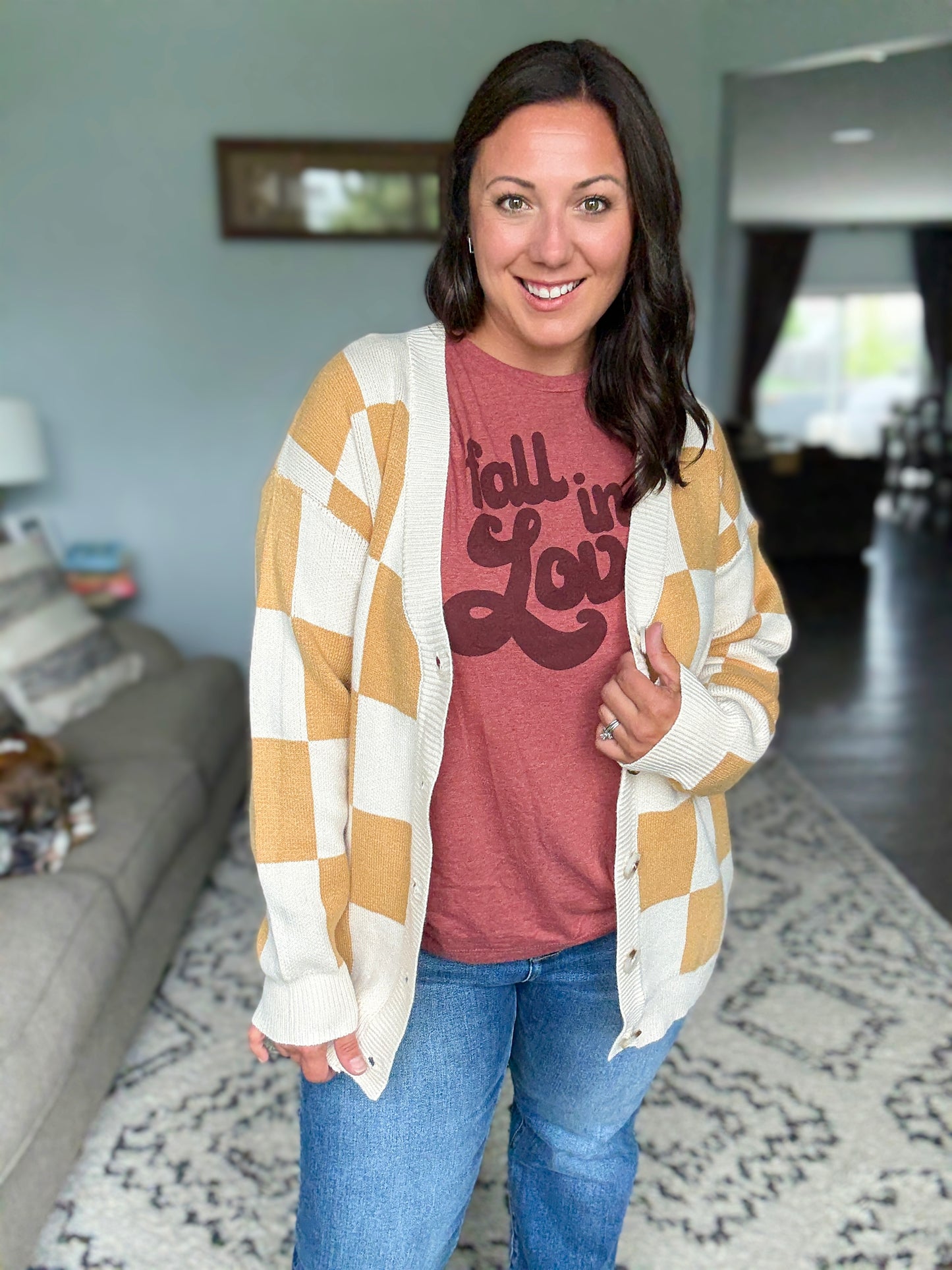 BiBi Checkered V-neck Cardigan