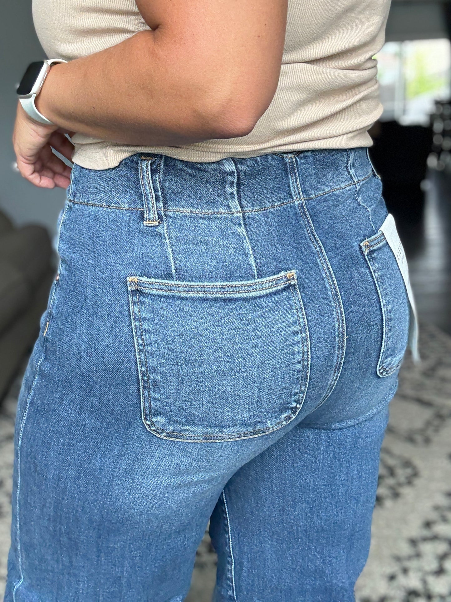 RISEN High Rise Wide Leg Double Button Jeans in Full Size