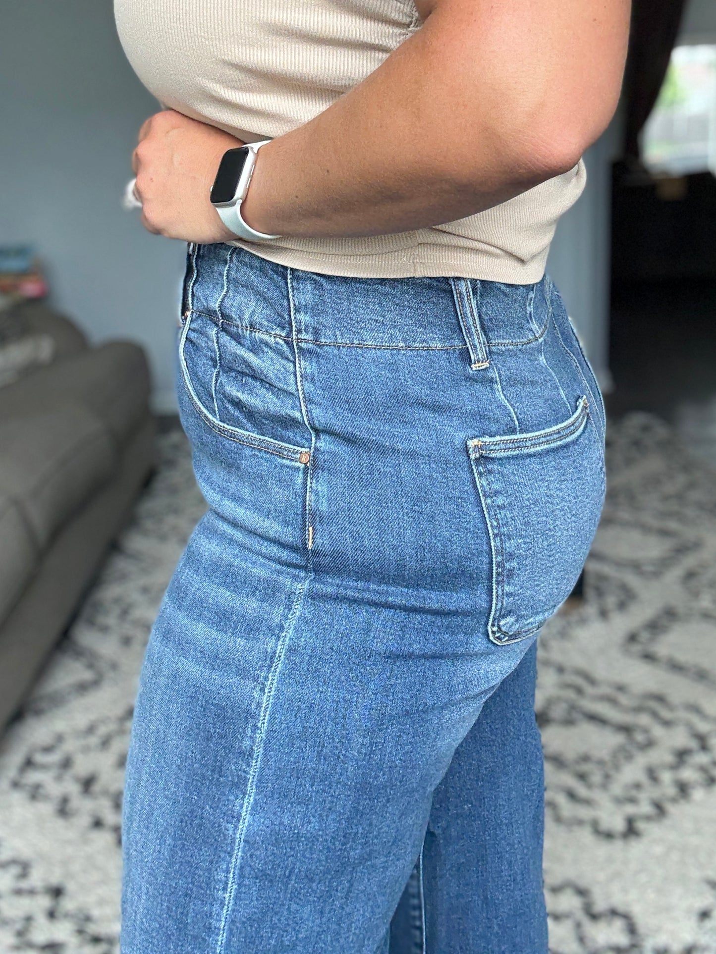 RISEN High Rise Wide Leg Double Button Jeans in Full Size